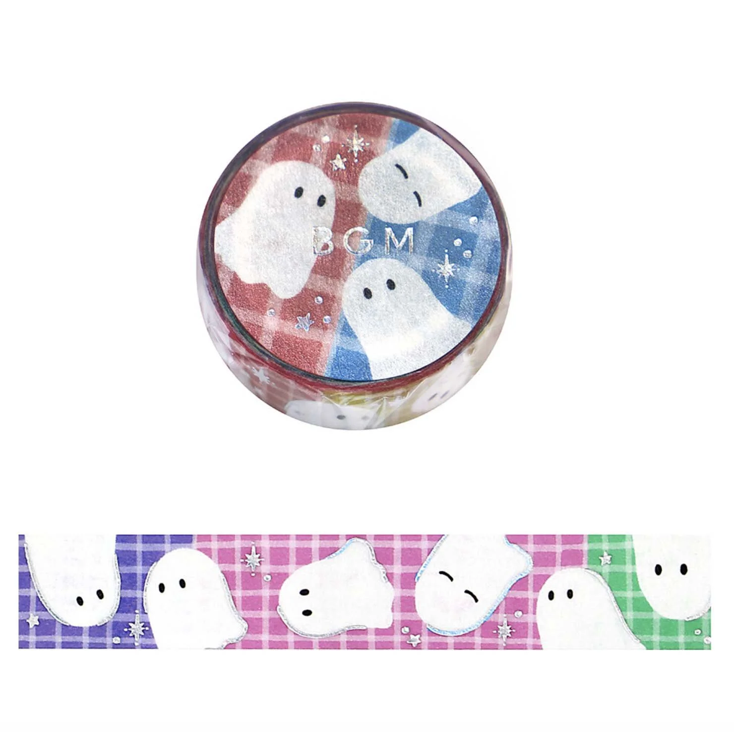 NEW BGM Washi Tape -15 mm - Colorful Ghosts - Silver Foil