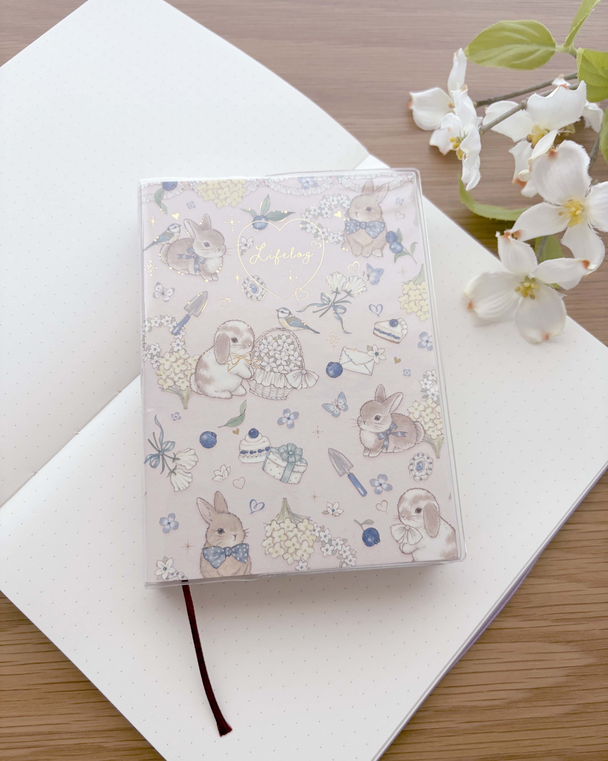 NEW B7 Soft Cover Journal with Clear Cover - Life Log - Miki Takei - Forest Rabbits with Gold Foil
