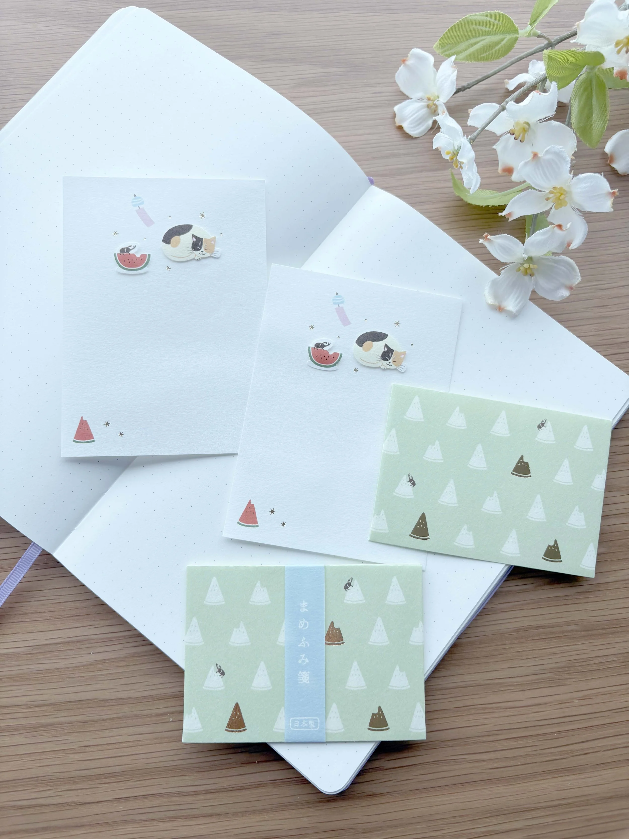 NEW Petite Washi Mini Letter Set - Summer Watermelon Cat with Gold Foil