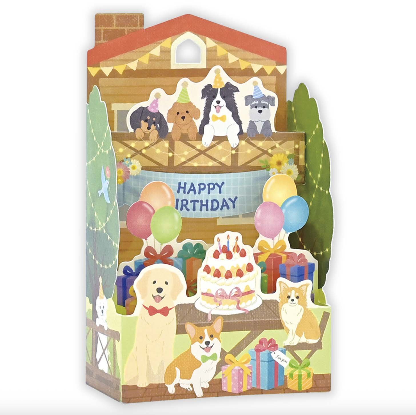 NEW Greeting Card - Happy Birthday - 3D Pop Up - Dog Party House