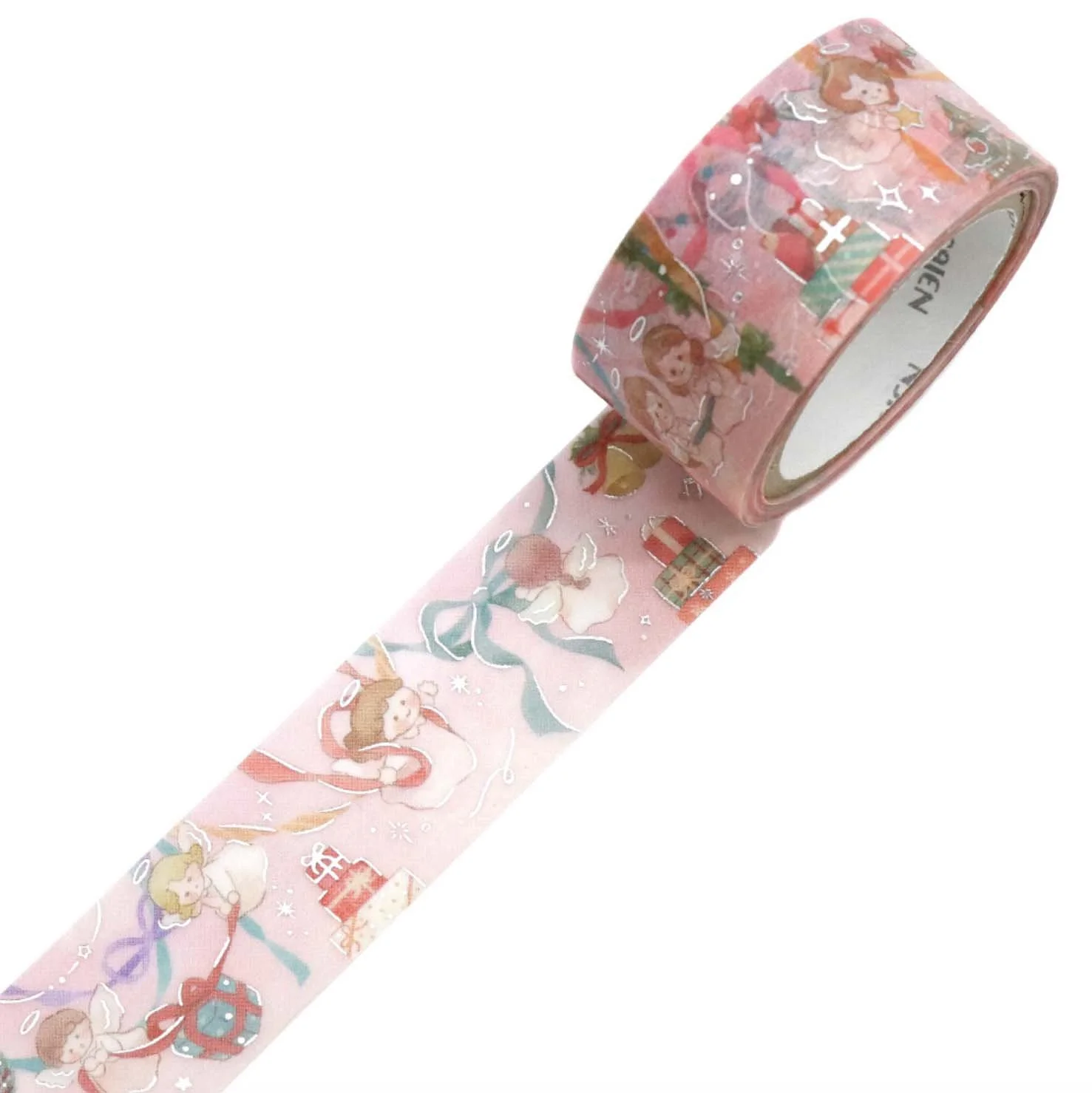 NEW Saien Washi Tape -20 mm - Christmas Limited - Angel Ribbons with Silver Foil
