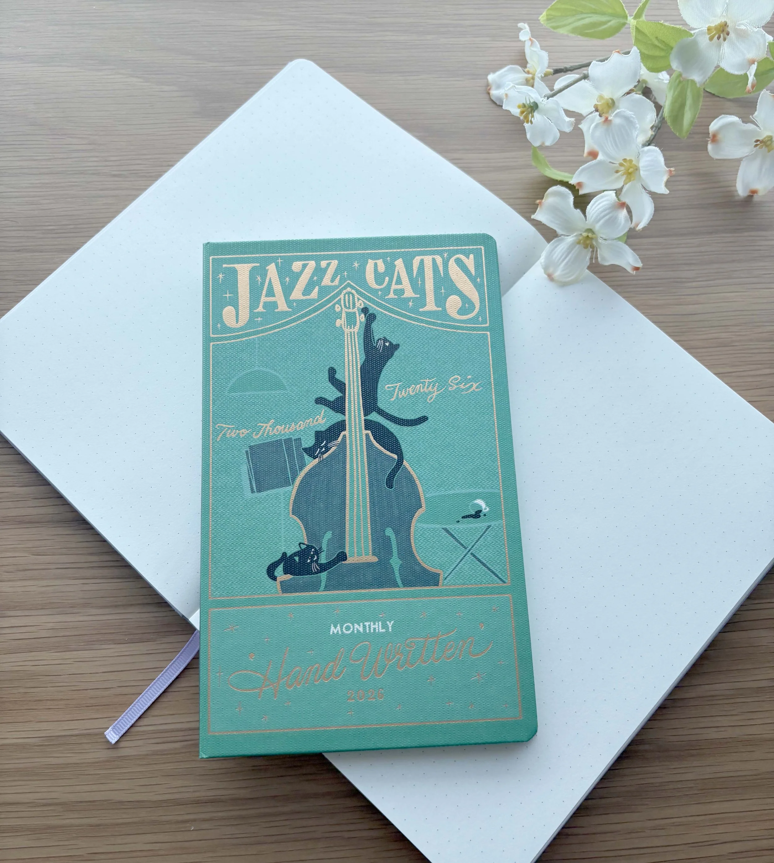 NEW 2026  - B6 Slim Size - Planner - Jazz Cats - Hardcover with Gold Foil