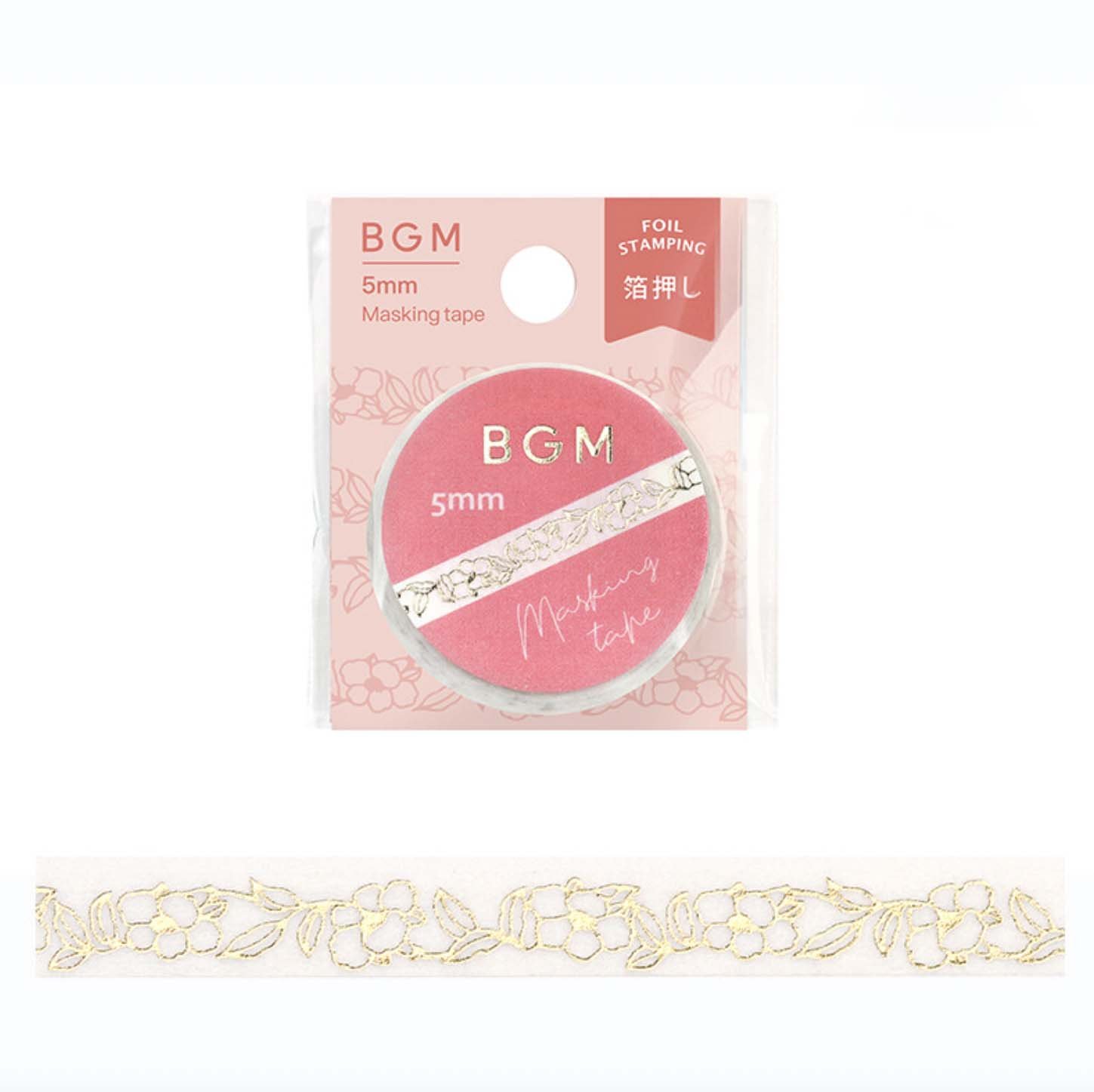 NEW Washi Tape -Slim 5 mm - Flower Melody - Gold Foil