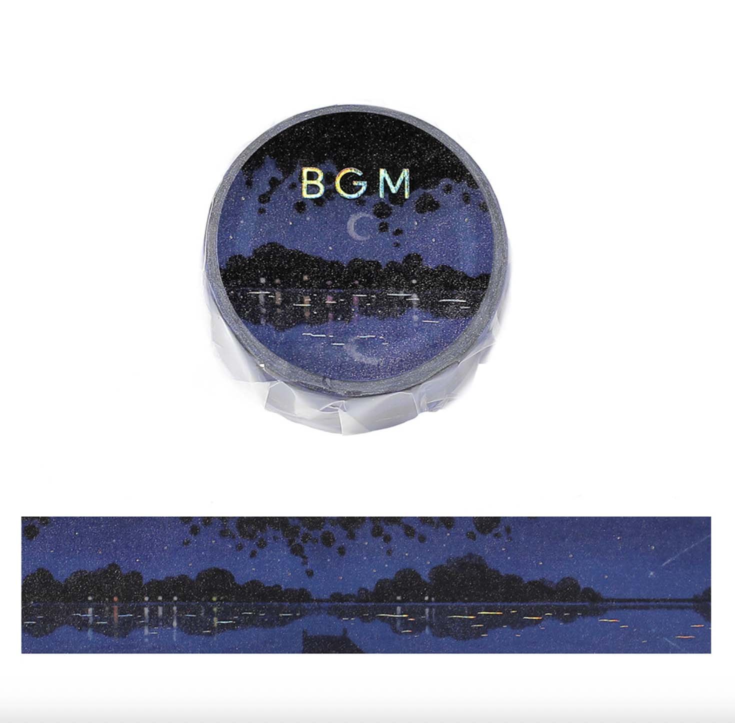 NEW BGM Washi Tape -20 mm - Dreamscape Series - Night City by the Lake - Silver Foi