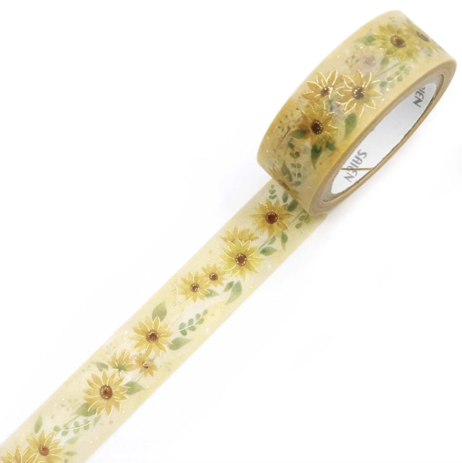 NEW Saien Washi Tape -15 mm - Summer Sunflowers  - Gold Foil