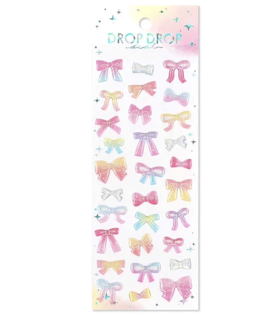 New Resin Glitter Silver Foil Stickers - Drop Seal - Rainbow Ribbons