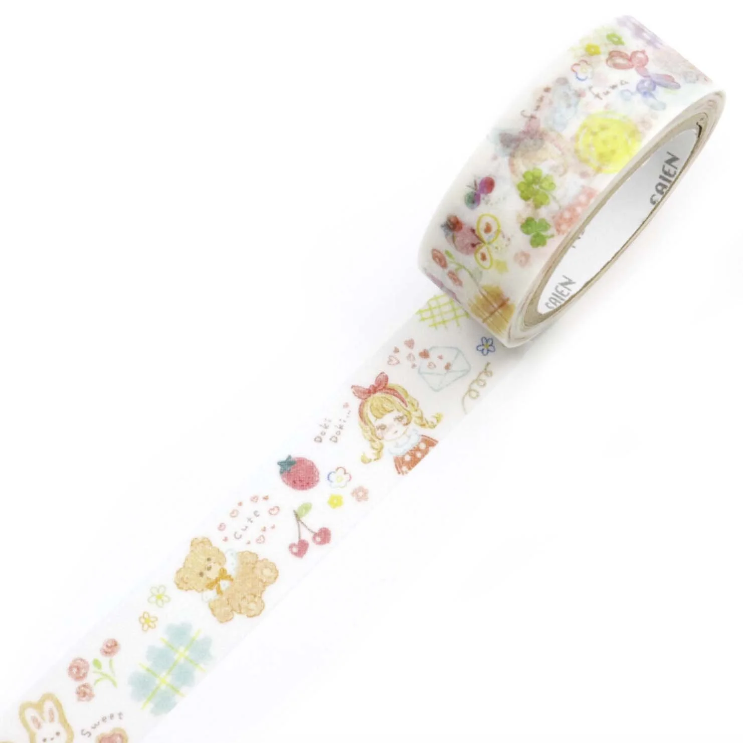 NEW Saien Washi Tape -15 mm - Strawberry Summer Drawing Sketch