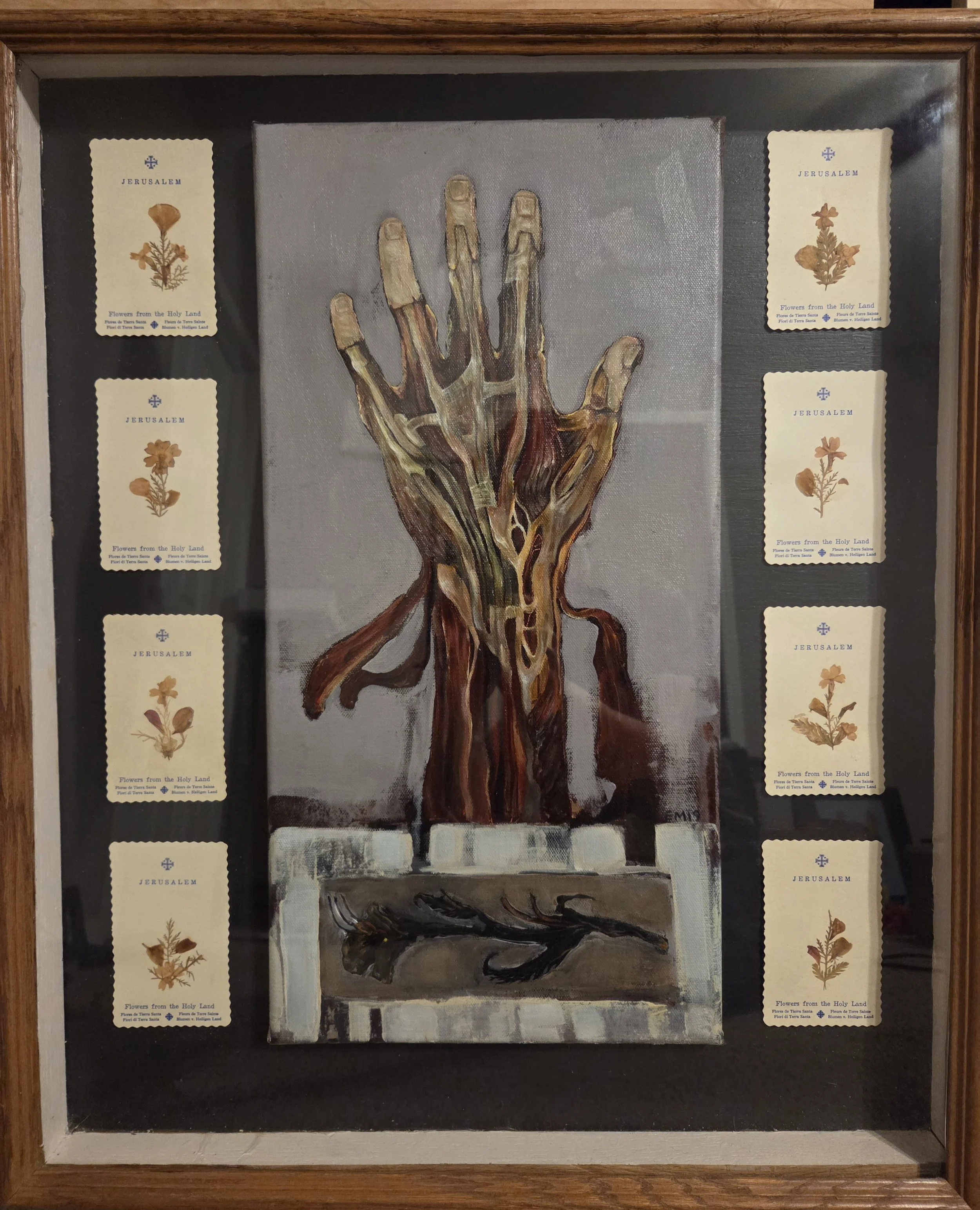 “Flowers from the Holy Land” No.2
Acrylic & prayer cards on wood
25” x 20” (Glass front shadow box)
$450
Email oddmoddworks@gmail.com for Shipping Inquiries
