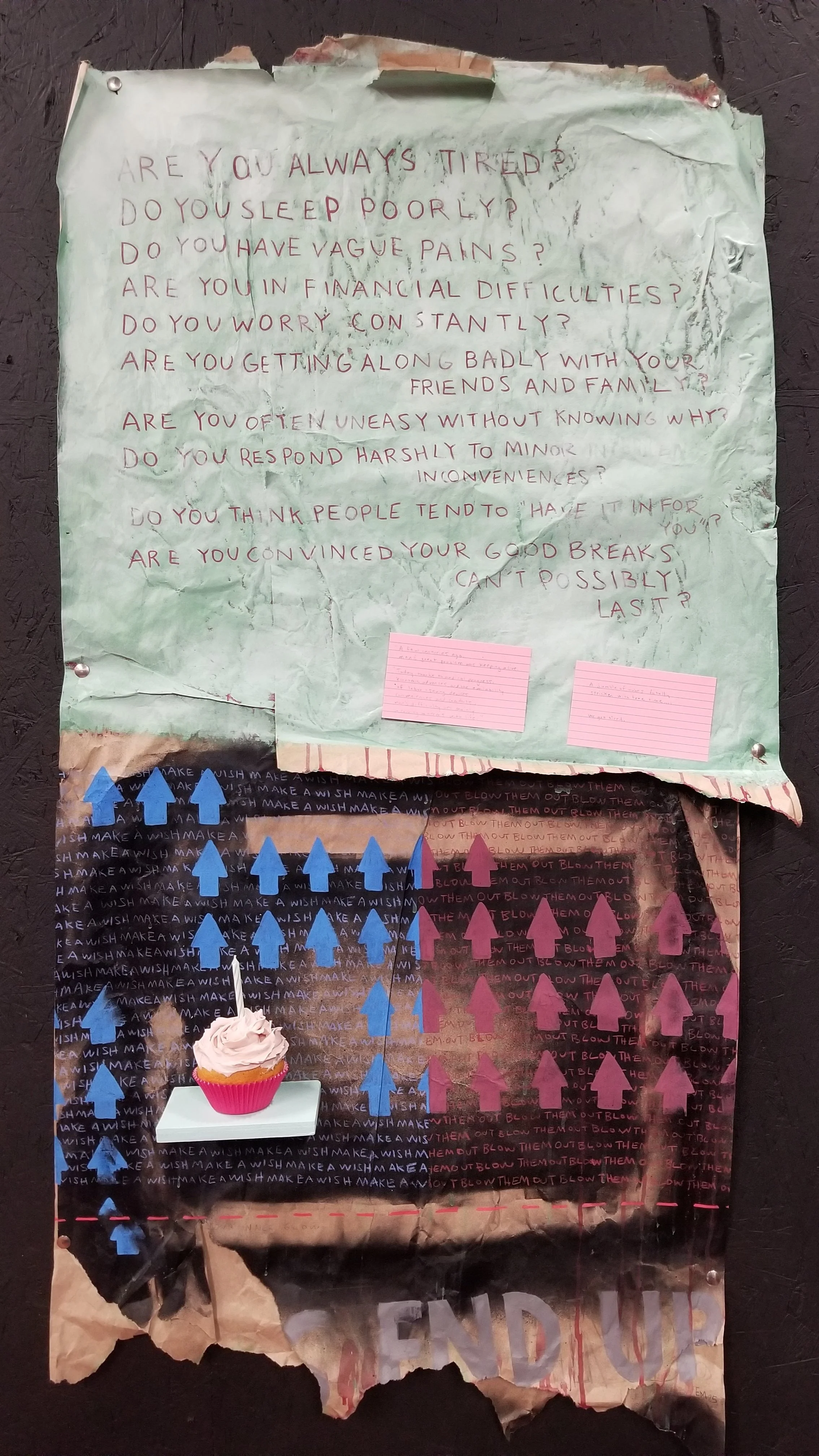 “Questionnaire”
Spray paint, acrylic, colored pencil, polymer clay, & wood
45” x 25”
$450
Email oddmoddworks@gmail.com for Shipping Inquiries
