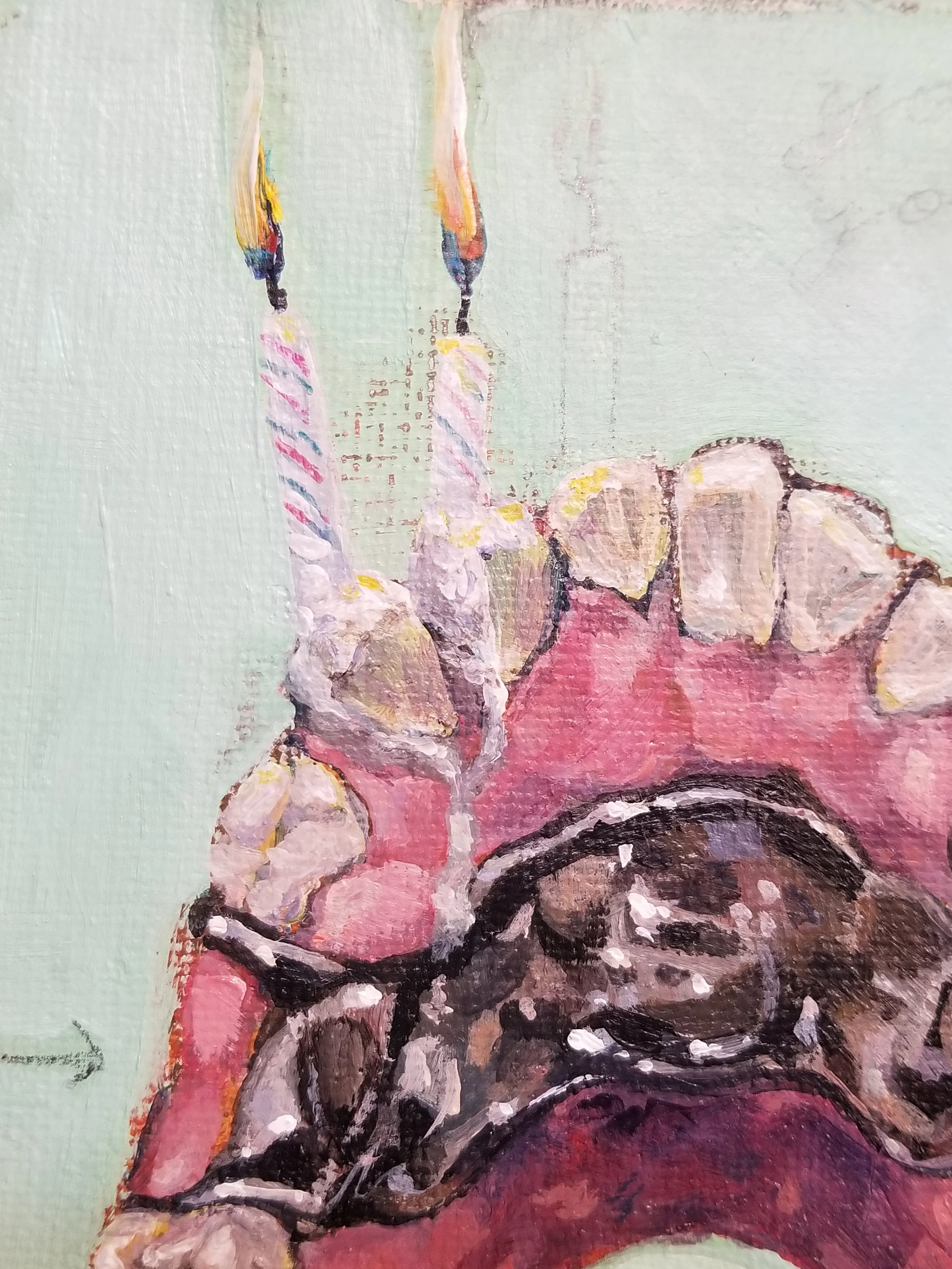 “Birthday Mouth” No.2
Acrylic & Gold leaf on canvas
7” x 5”
$150
(Details)
Email oddmoddworks@gmail.com for Shipping Inquiries

