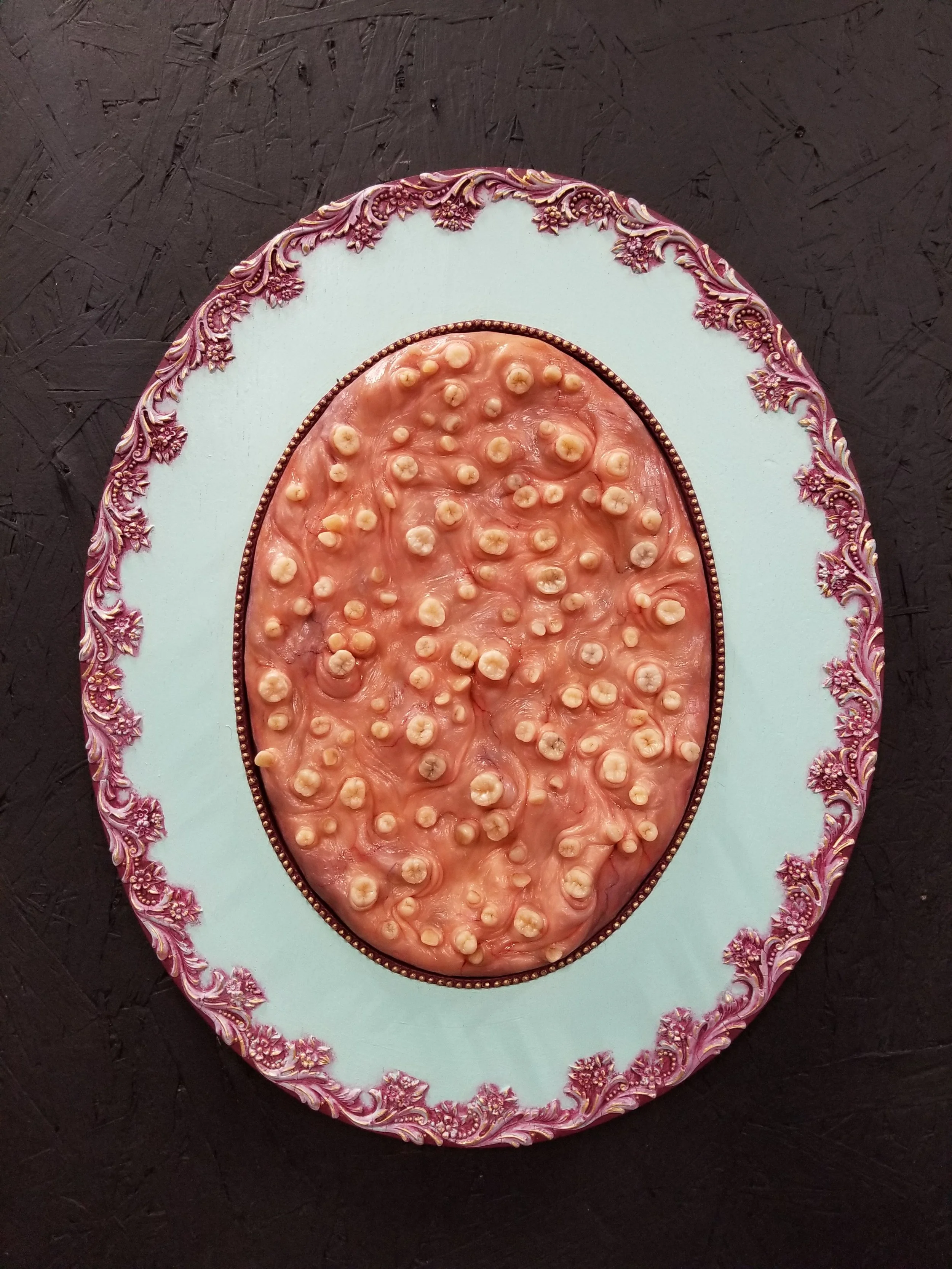 “Portentum”
Polymer clay, wood, acrylic mediums, gold leaf
17.5” x 14.5” (oval frame)
$500
Email oddmoddworks@gmail.com for Shipping Inquiries
