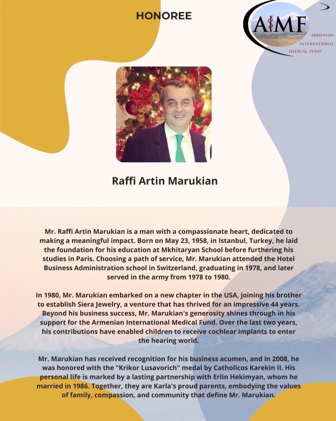 Let's come together to honor Mr. Raffi Manoukian for his unwavering commitment to the AIMF fund, exemplifying the true essence of compassionate leadership and community engagement. Event link in bio.