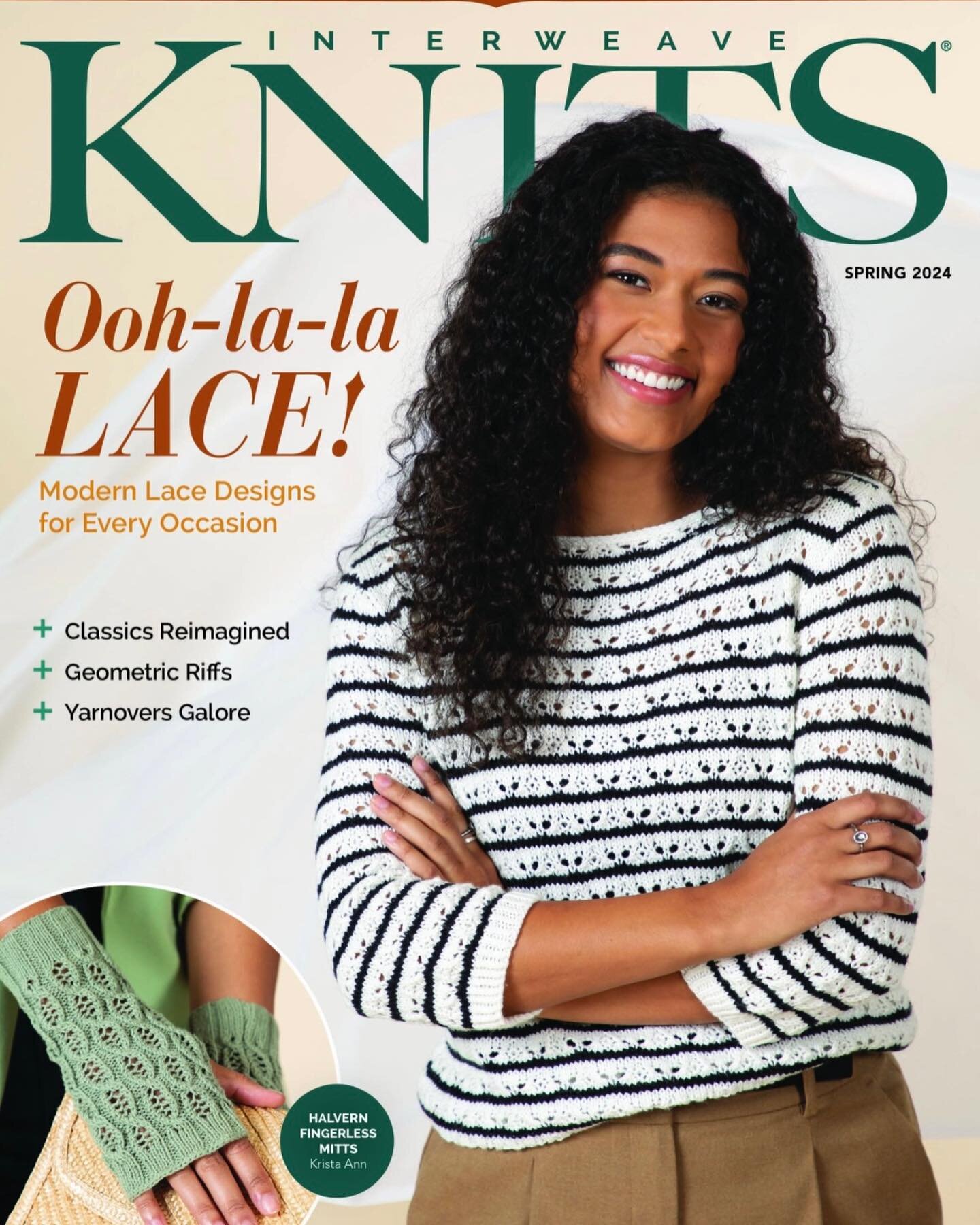 Spring 2024 issue of Interweave Knits is now available in stores and as an online digital download! My Halvern Fingerless Mitts design using @knittingforolive Cotton Merino grace the cover!

This was a really fun project to design and knit. It&rsquo;