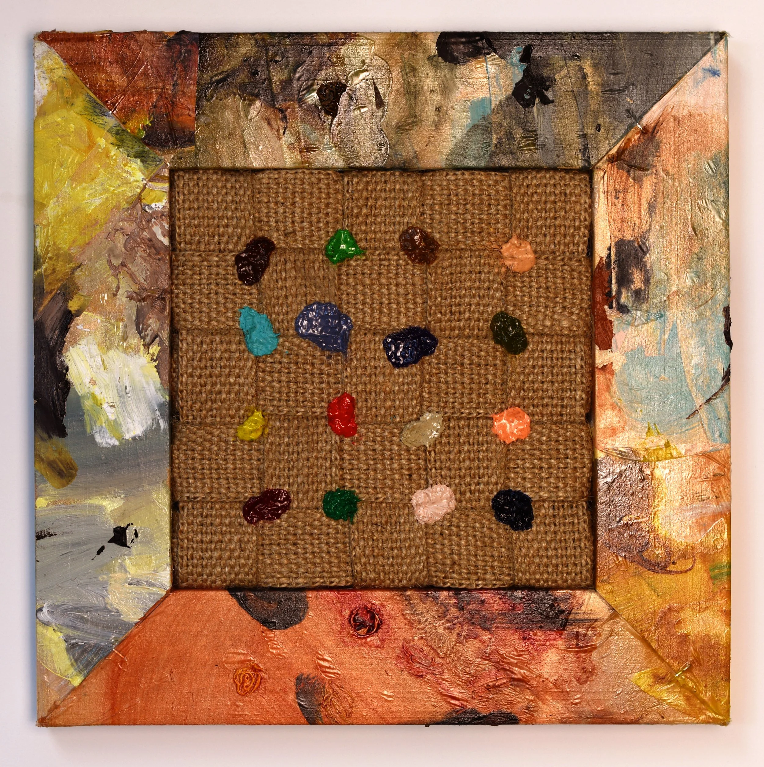 Stregafiore, 2025	
Oil on recycled plastic and hessian	
23 x 23cm SOLD