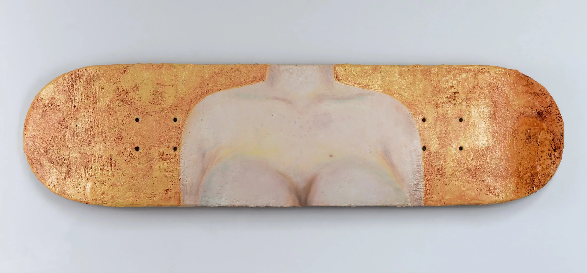 Venus and Minerva walk into a bar, 2026
oil and encaustic on a skateboard
skateboard size