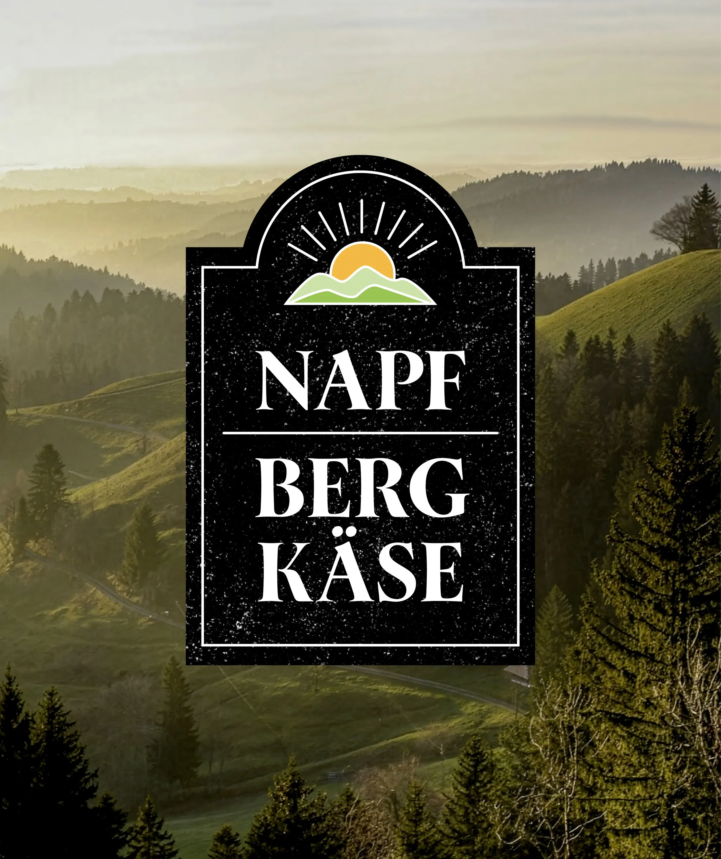 Napf Bergkäse Logo Concept over landscape image