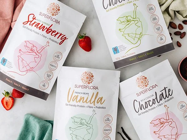 An array of Superlfora low FODMAP protein powders