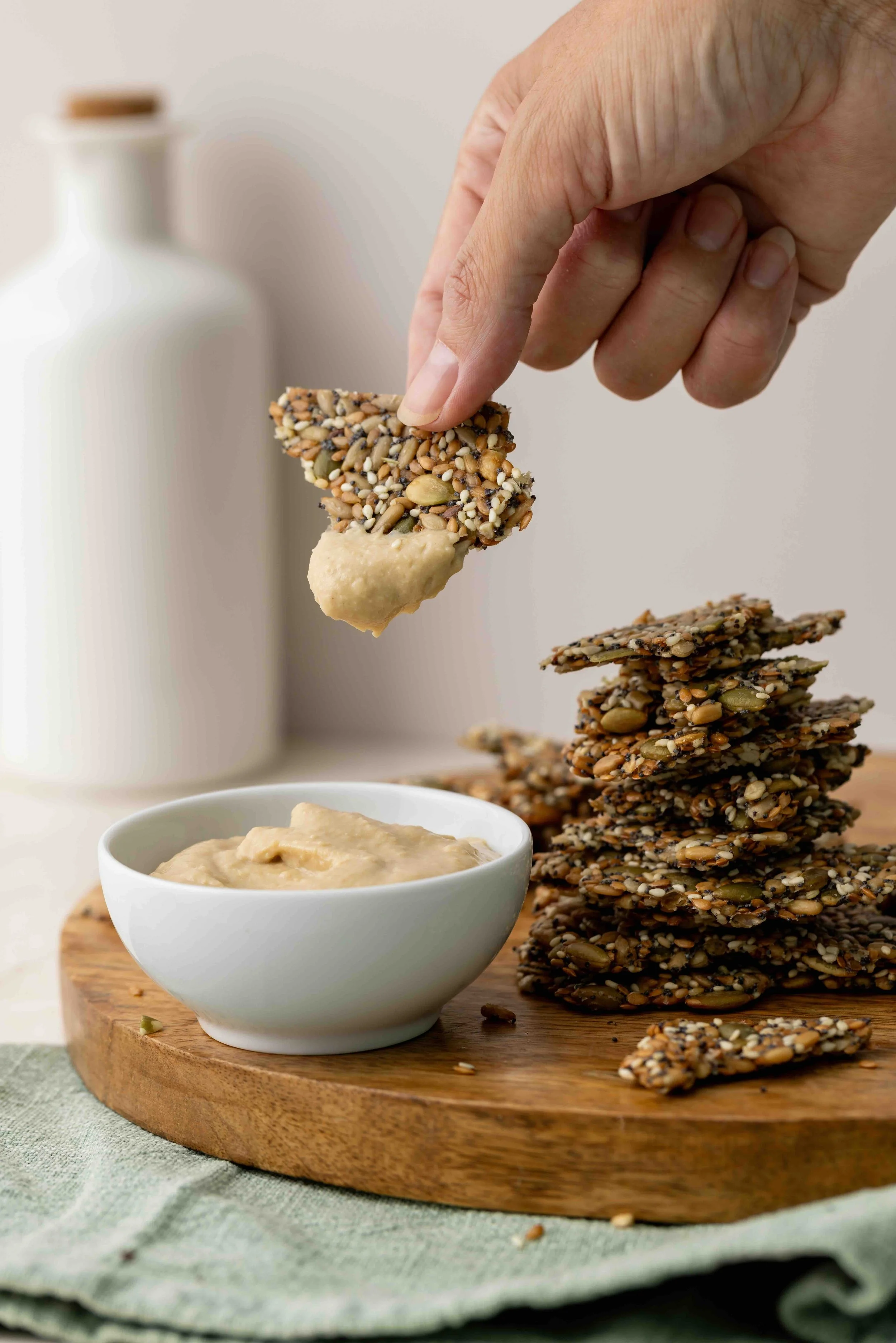 low fodmap high fibre seed crackers with hummus dip