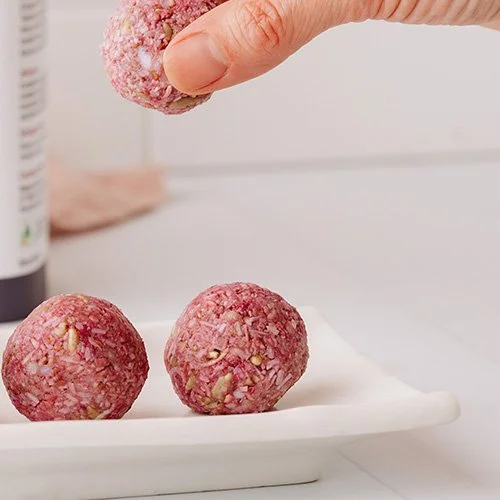 Low FODMAP raspberry and coconut protein balls