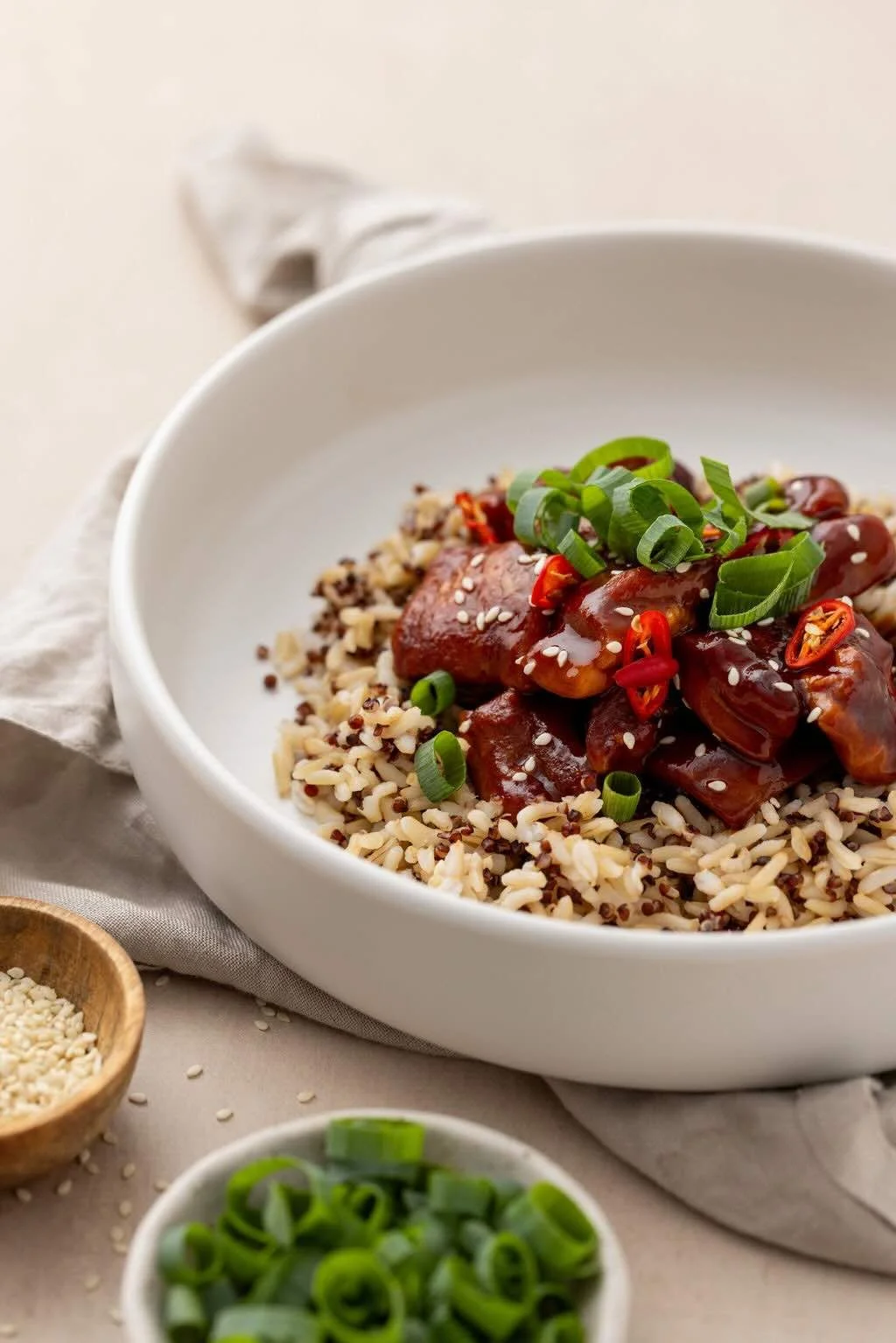 This is a delicious sticky, sweet and salty honey garlic chicken with no honey or garlic! Not only does it taste great, but there’s very little washing up too! It's weeknight-friendly, all in one pan and it's IBS-friendly and low fodmap.