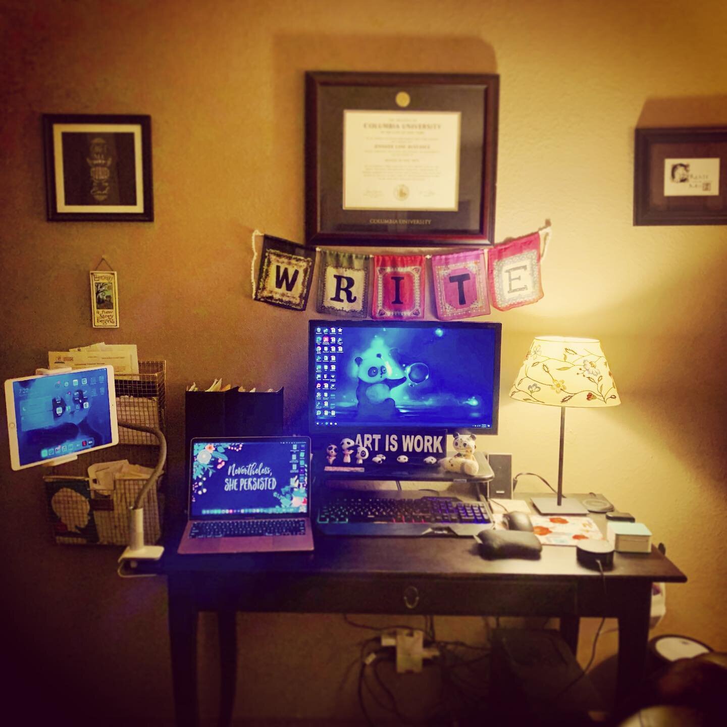 I&rsquo;m just super feeling my work space tonight. But it&rsquo;s possible that I own too many screens. #writerslife