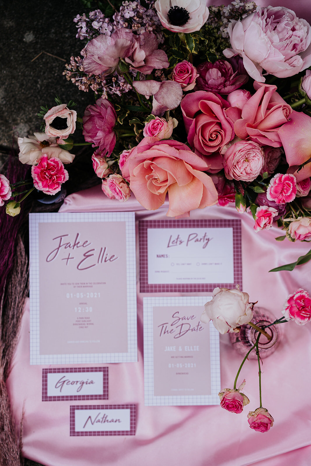 pink themed wedding stationery