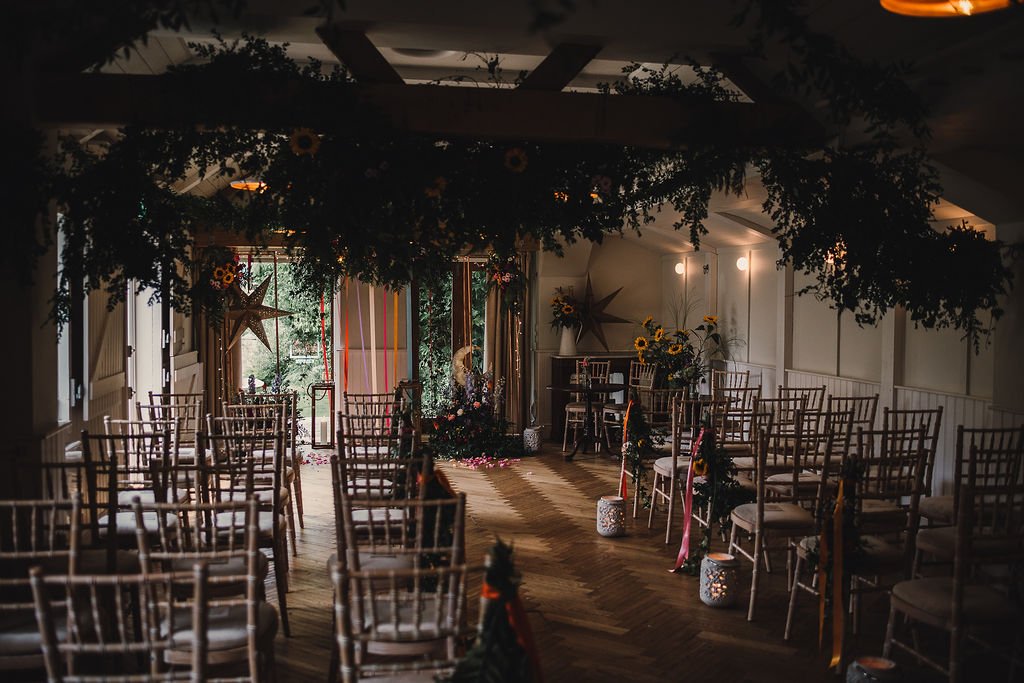 a wedding ceremony set up at The Old Bell Hotel