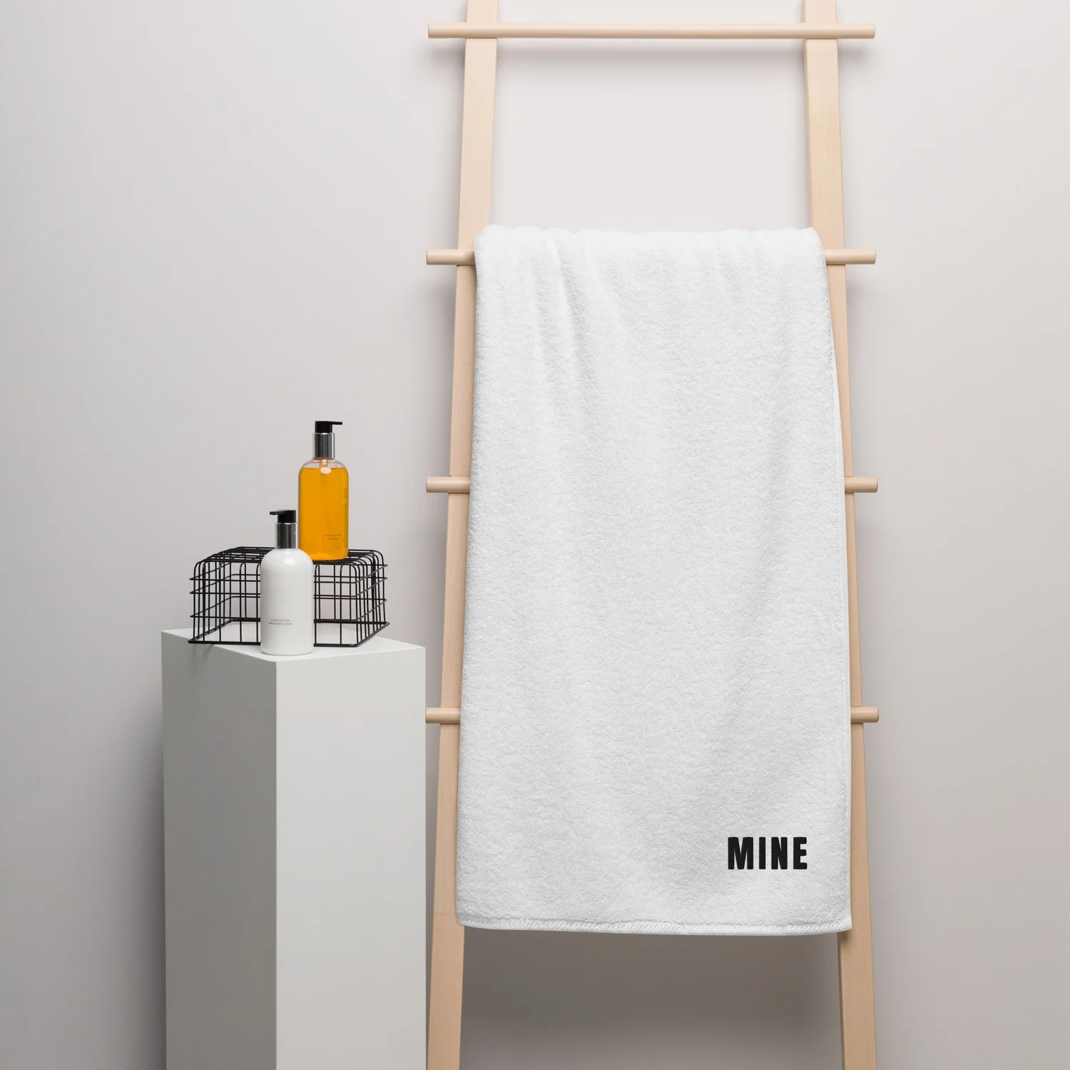 shop— 'MINE' WHITE EMBROIDERED COTTON BATH TOWEL