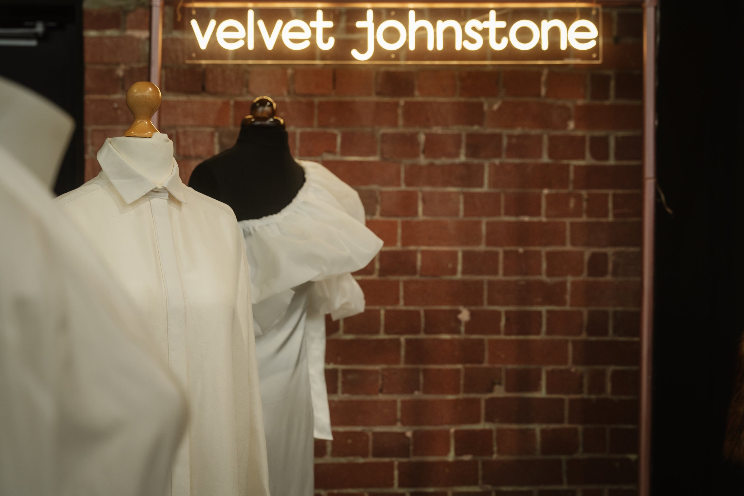  Velvet Johnstone’s stand at TUWS with examples of the bespoke, made to measure wedding dresses and outfits that have been created. 