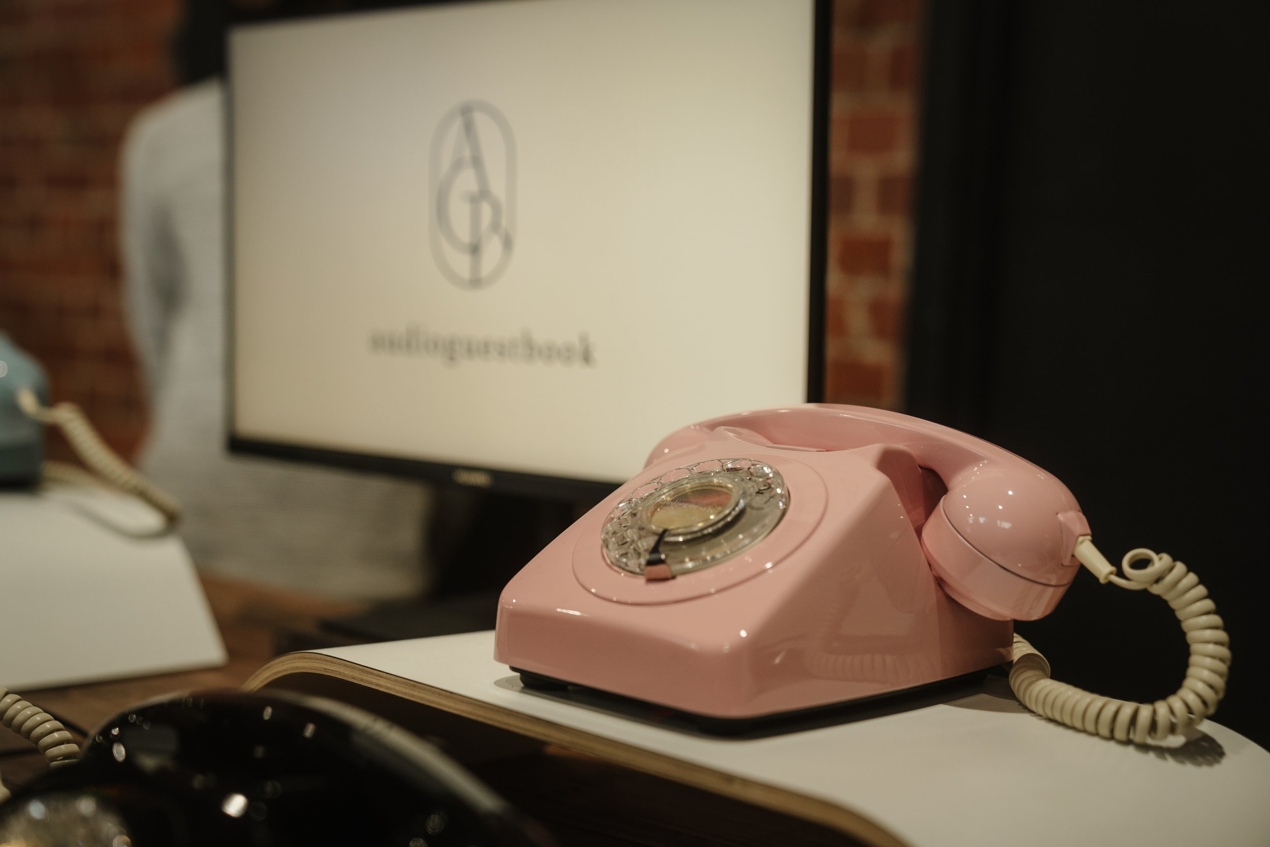  Audio Guest Book’s pale pink retro phone which can be hired out for weddings so guests can record their special messages. 