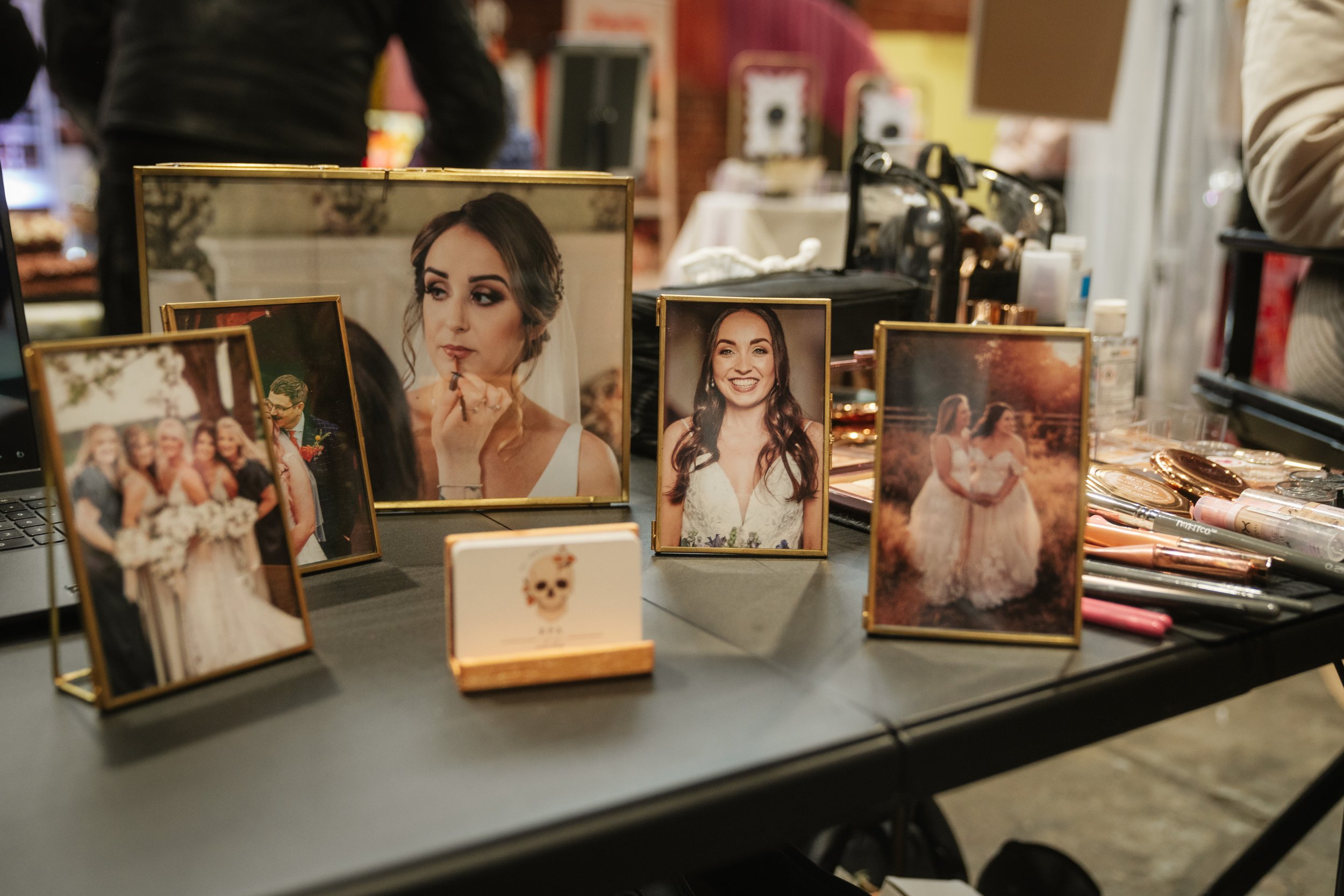  Various sized frames showcasing different hair and make up looks to chat about for your wedding day. 