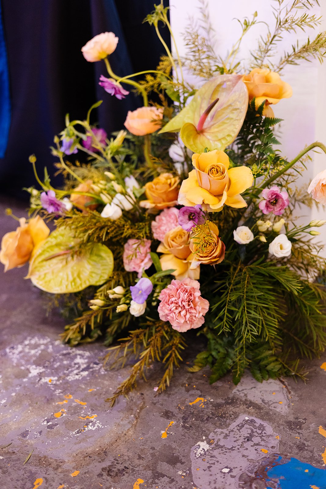  A modern wedding bouquet with pink, yellow and green flowers at The Un-Wedding Show in Sheffield. 