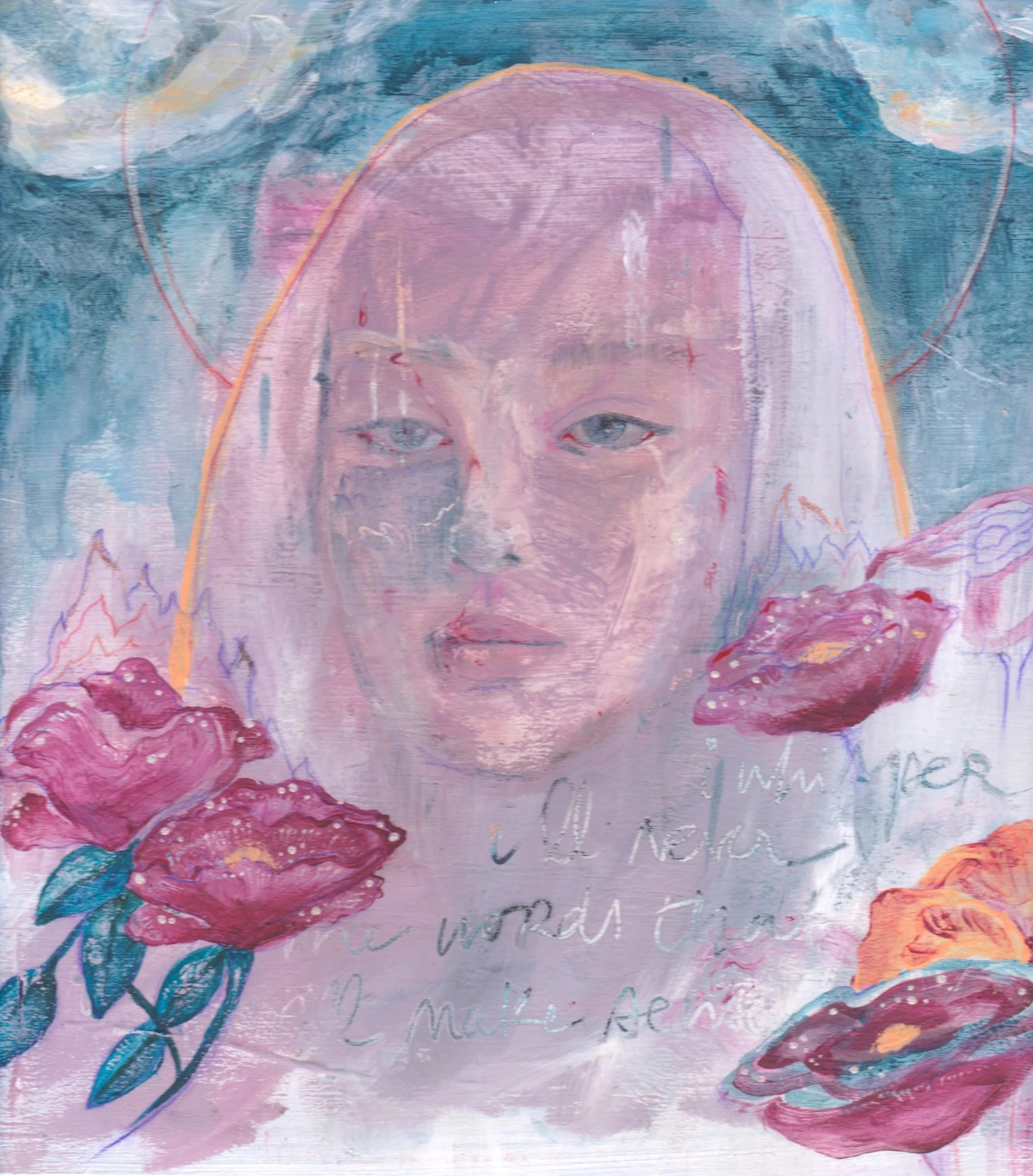 Promise you'll never abandon yourself again, mixed media on wood, 25x25cm, 2025, 180€