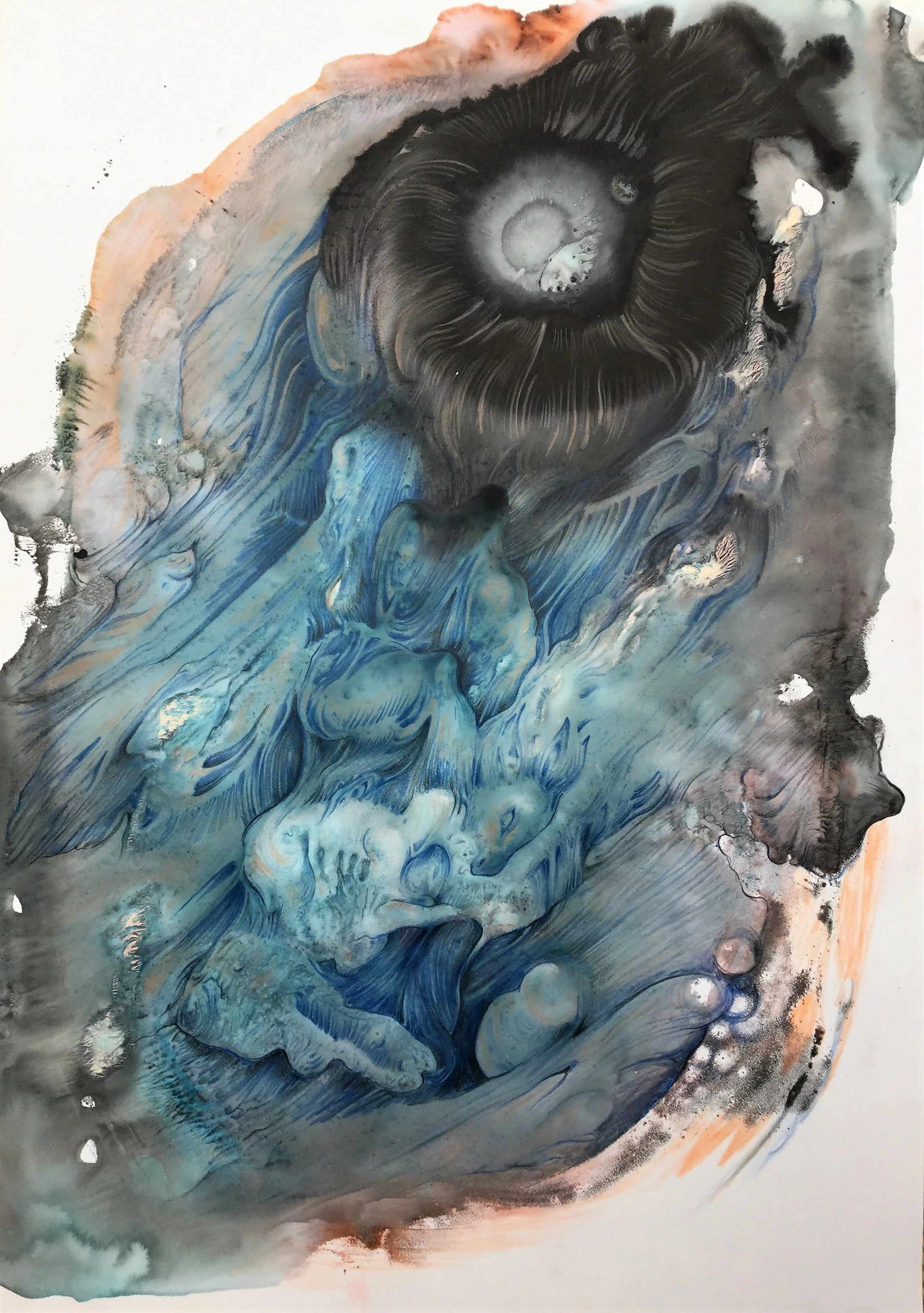 Magma, Encre et crayon sur papier minéral
30x42 cm, 2020, 450€