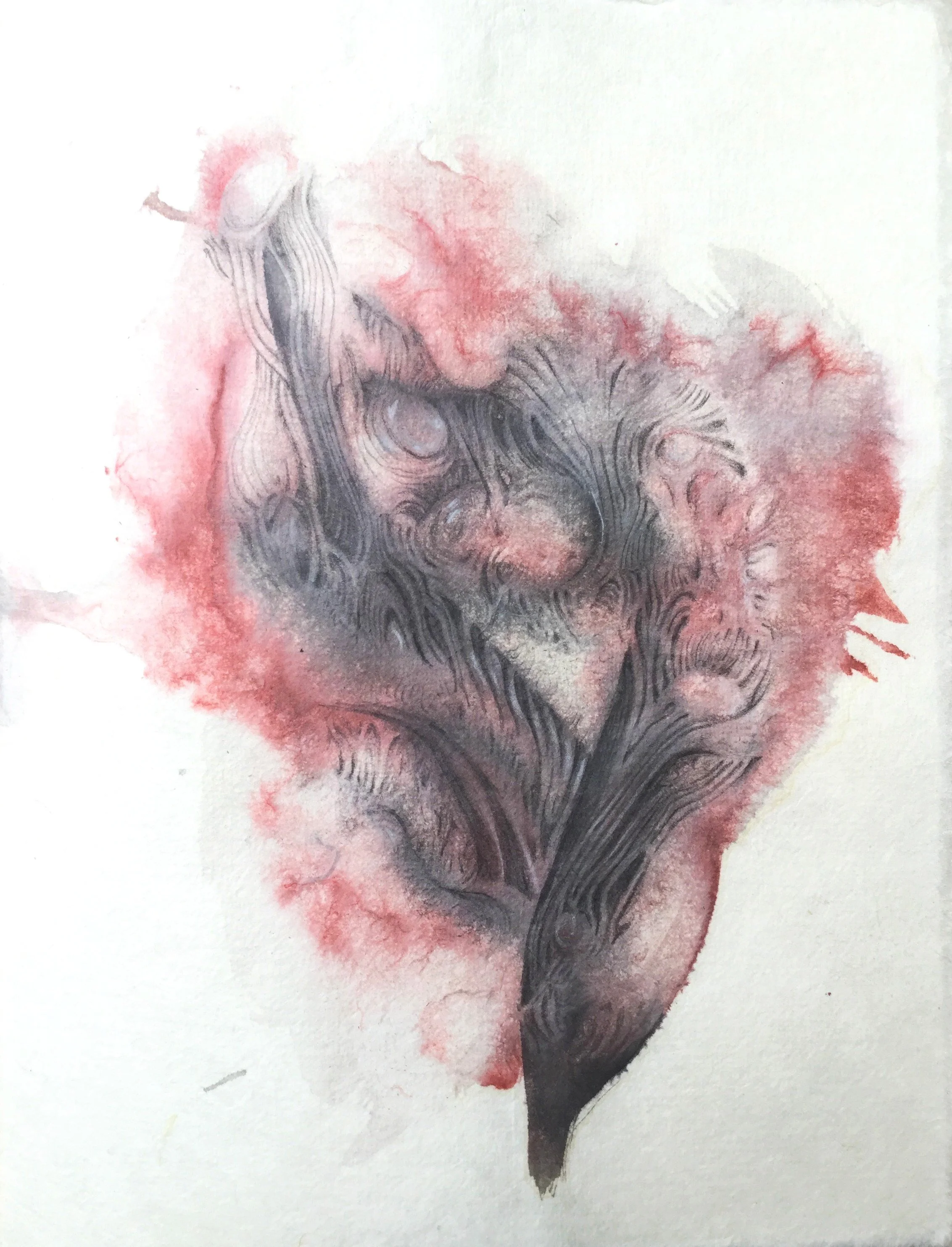 Hidden in your guts, ink and pencils on zamier handmade paper, 2021, 18x25cm, 100€