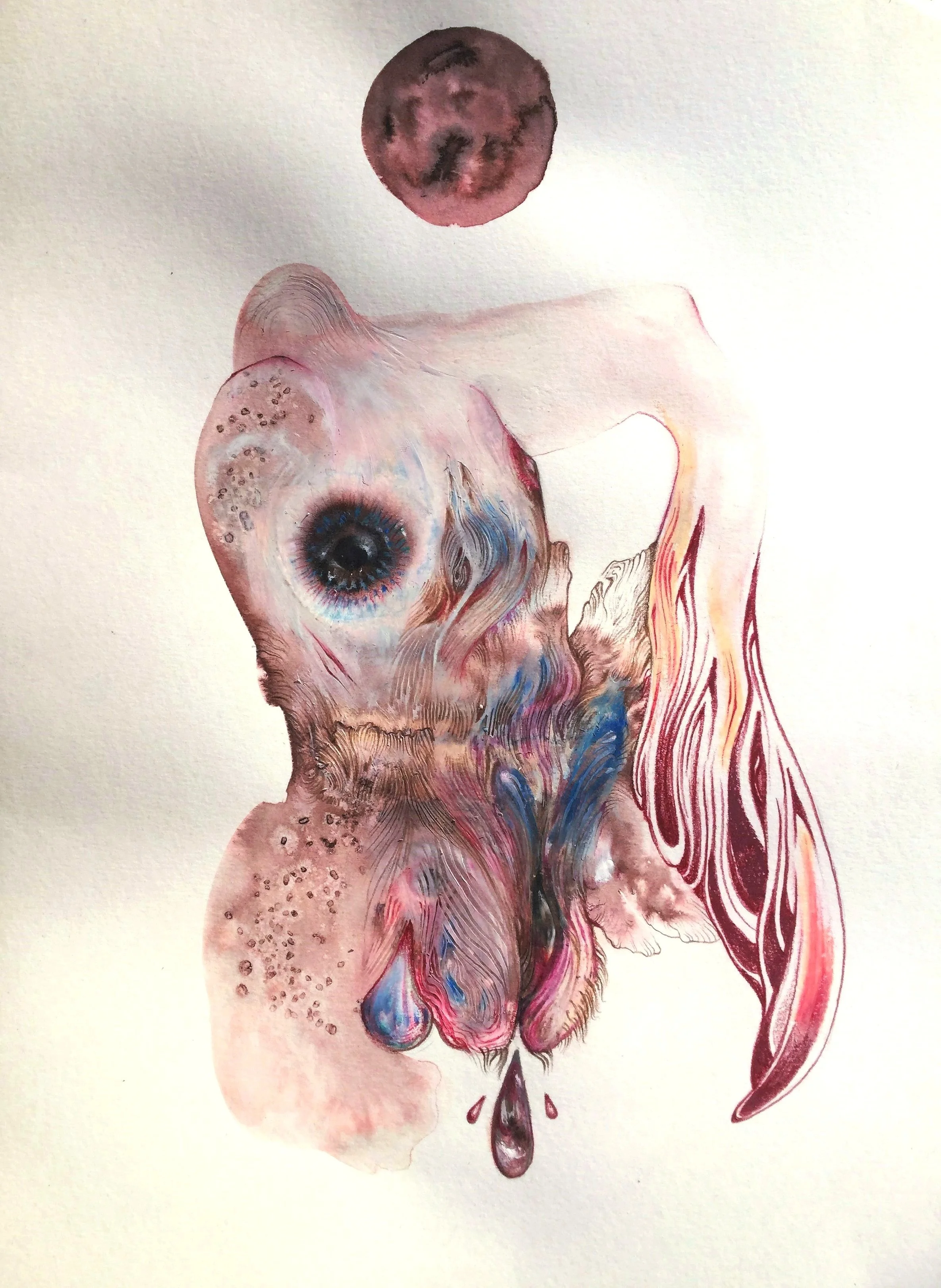 Blood Moon,  ink and pencils on paper, 30x40cm, 2019, 200€