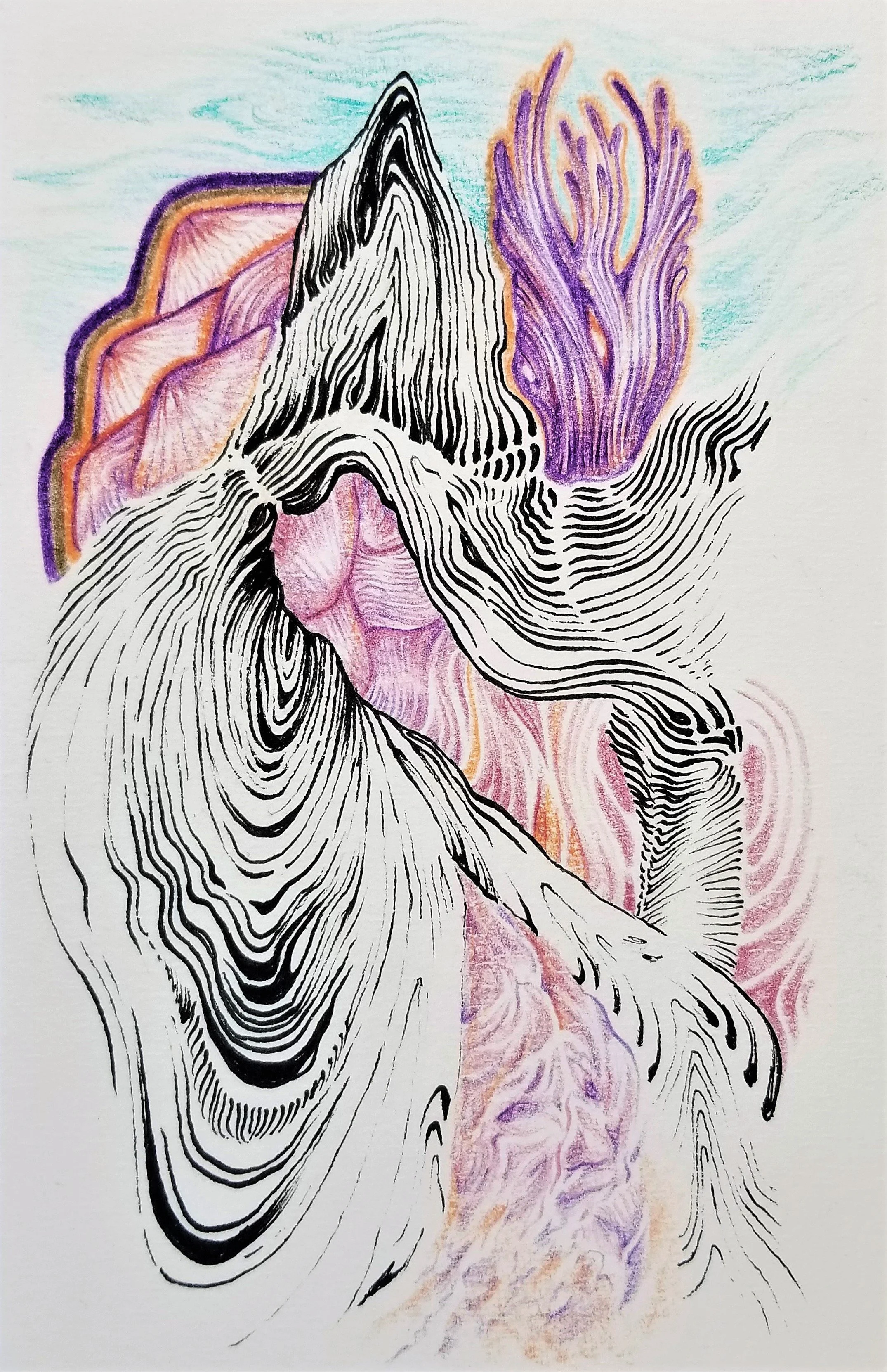 Coral Grief, pen and pencils on paper, 10x15cm, 50€