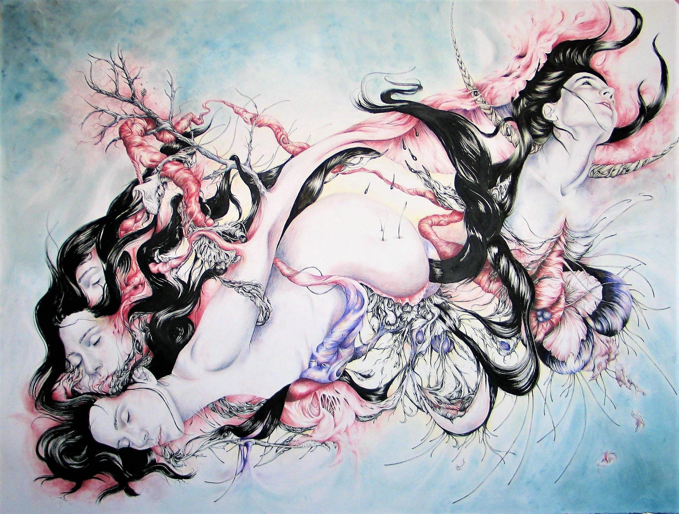 Anima Mundi, Encre, crayon et stylo sur papier, 2016,  1mx1m30, 2500€