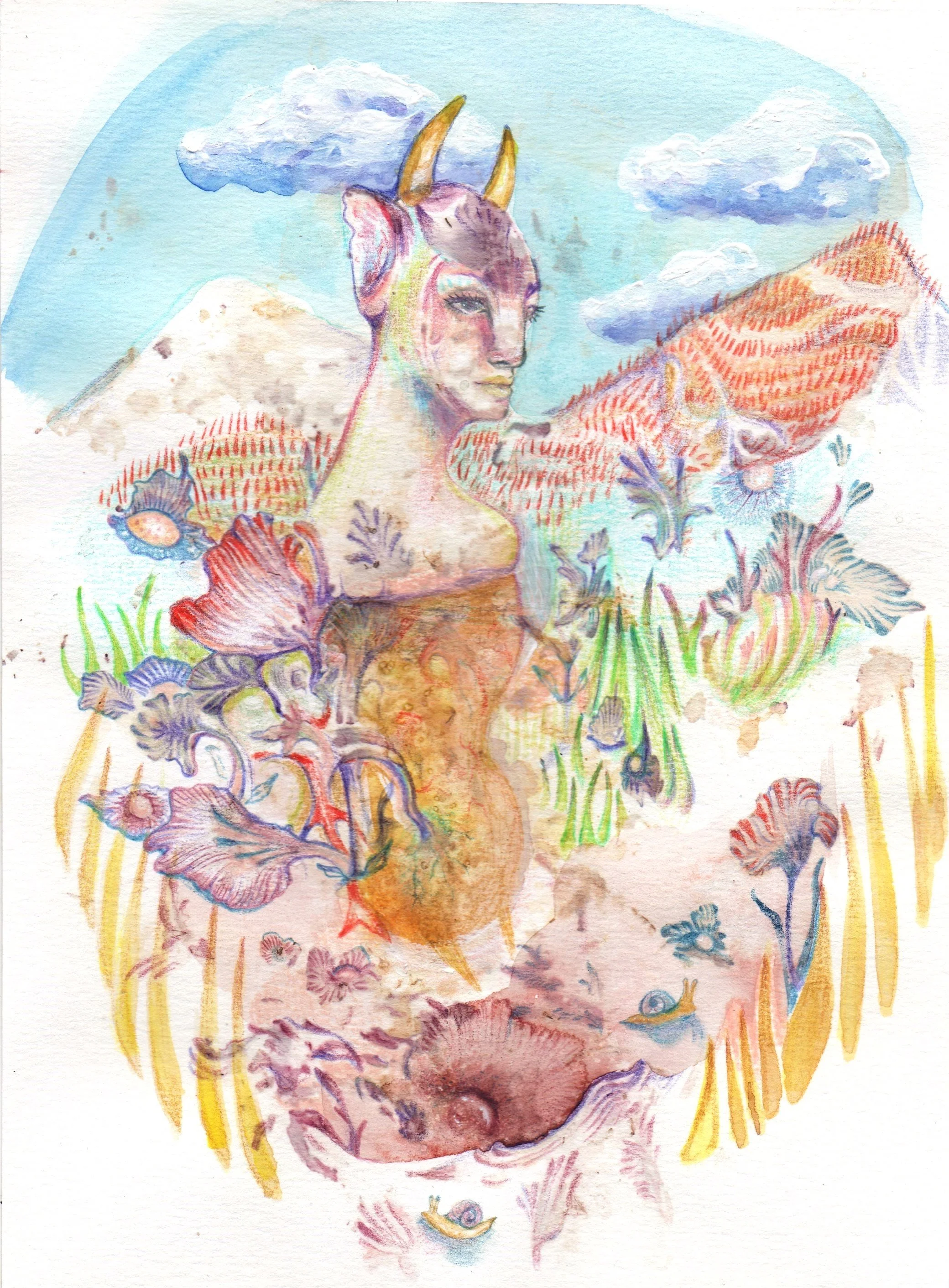 Taurus, ink and pencils on paper, 17x23cm, 2021, 140€