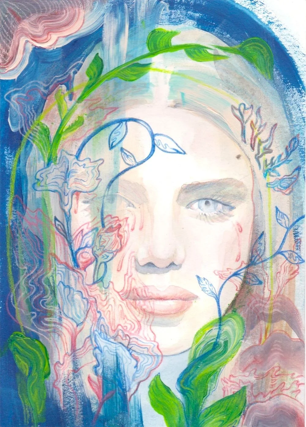 Summer, Mixed Media on paper, 5x7inches,  2025, 100€