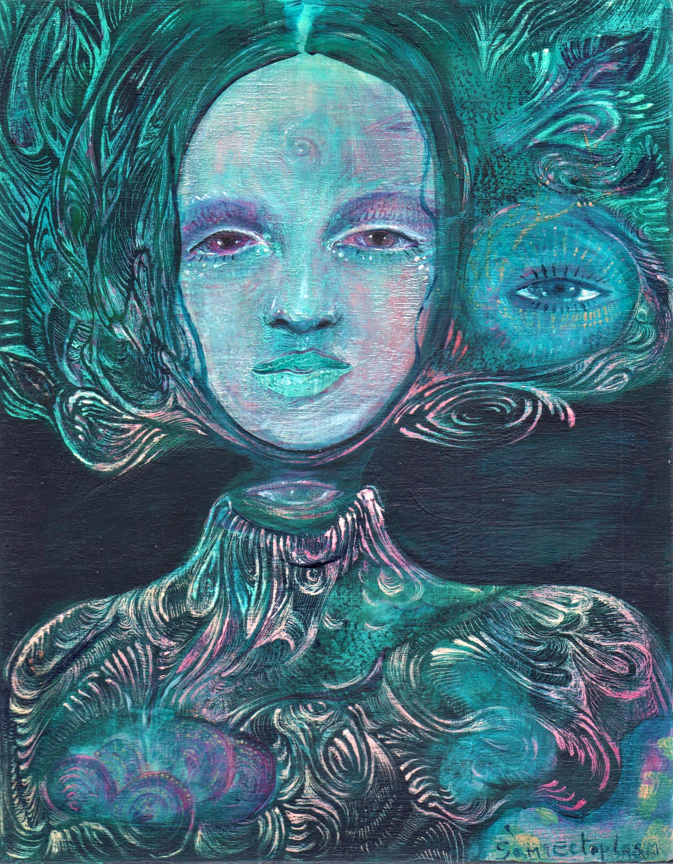 Arturienne, acrylic and pencils on wood pannel, 2021, 20 x 25 cm, 120€