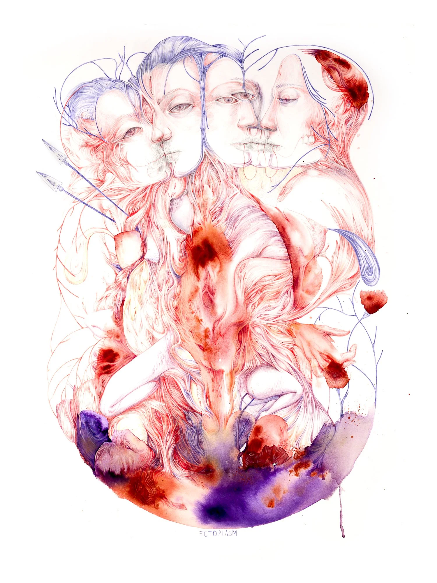 Le Fil Rouge, Encre et crayons sur papier, 2017, 22'x30' pouces/ 56x76cm, 800€