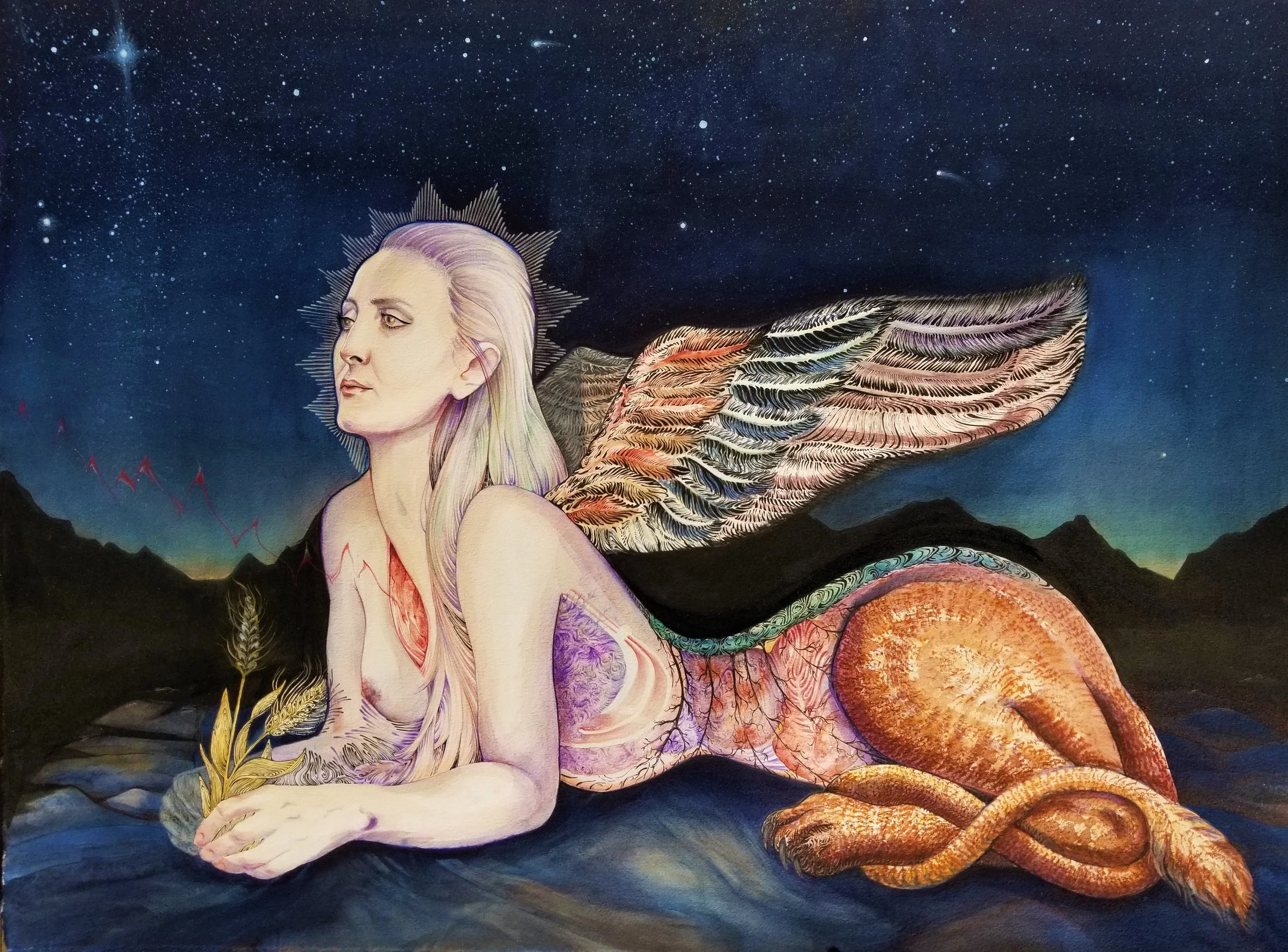 Sphynx, Ink and pencils on paper, 2021, 100x60cm, 1200€