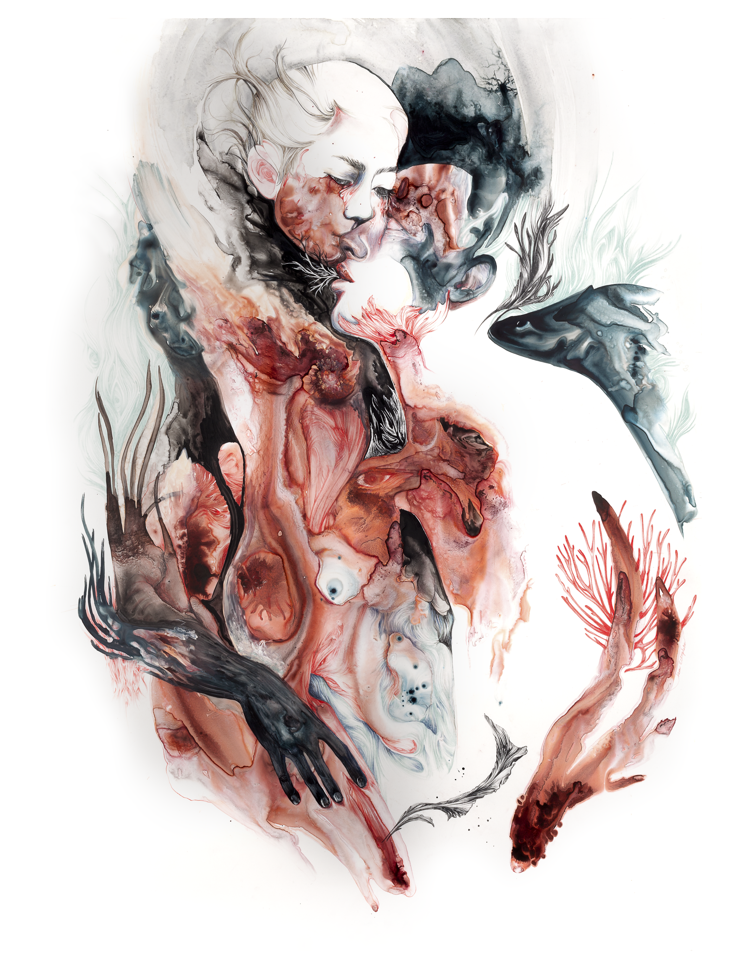 Lovers, Encre et crayons sur papier, 2017, 1800€