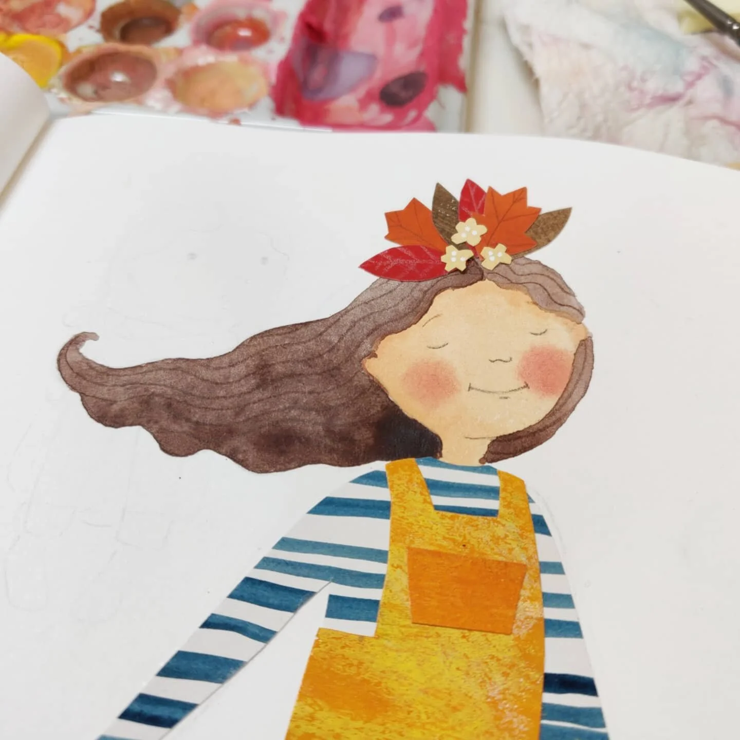 A new character I'm working on 🍂🍁
*
*
#illustration #childrensillustrator #character #nature #princess #flowercrown #forestprincess #collageart #papercollage #kidlitartist #kidlitillustration #picturebooks