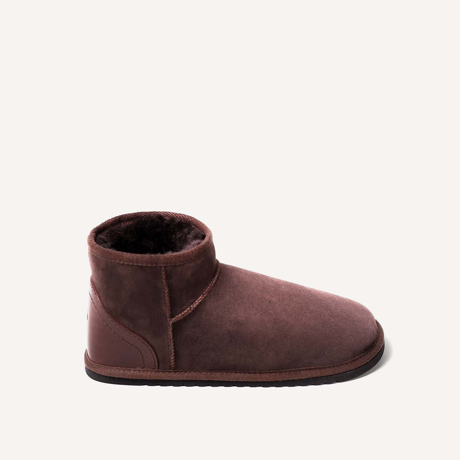 Short, brown, sheepskin boot.