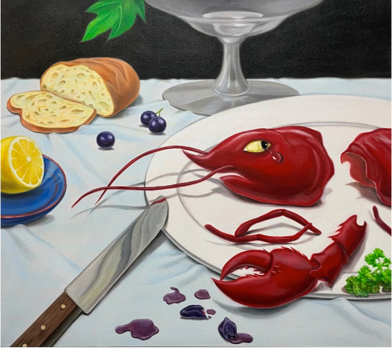 Minyoung Kim, 
The Lobster, 2025,
31.5 x 35.4 in
Oil on linen,
Private collection. New York, USA