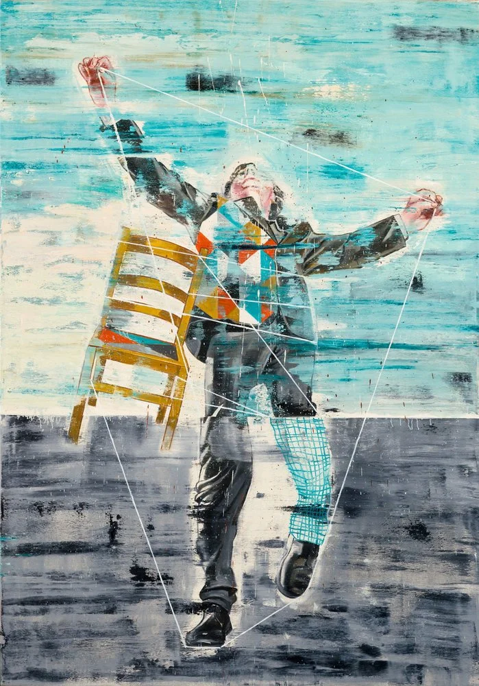 Nicky Nodjoumi, Caught in the Game, 2011,
Oil on canvas,
182.8 x 127 cm, Beirut. 
