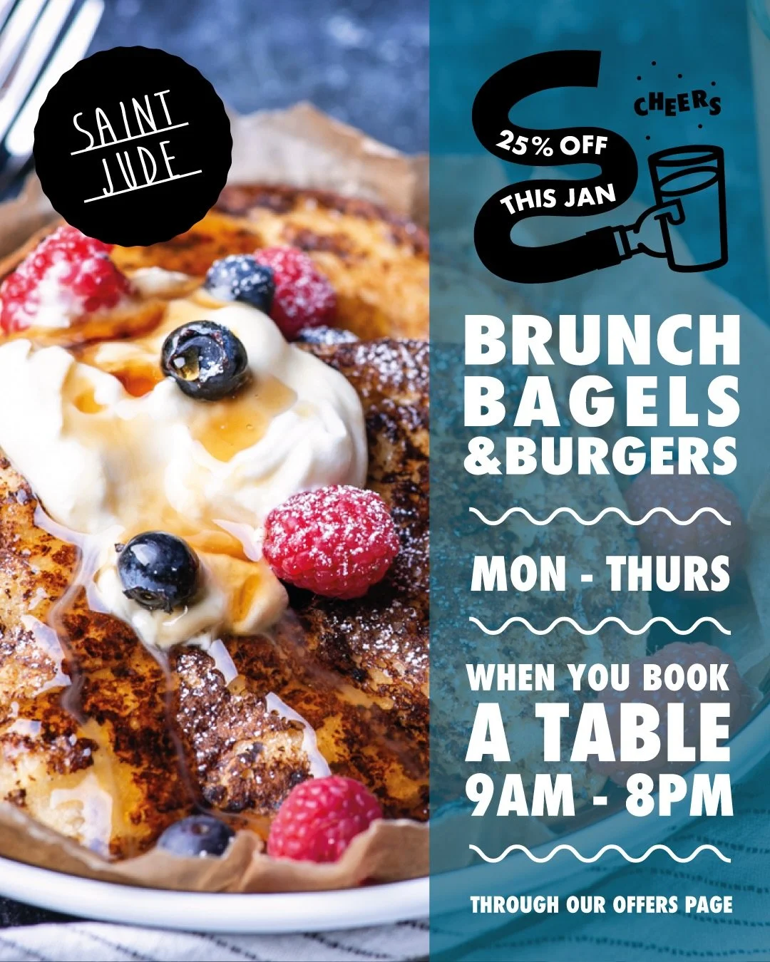 ✨ Our 25% Off Brunch, Bagels &amp; Burgers offer is back to get you through this January!

Book in through our offers page to take advantage of the discount; available Mon - Thurs from the 5th - 29th January

👉 Link in bio or visit www.saintjudeleed