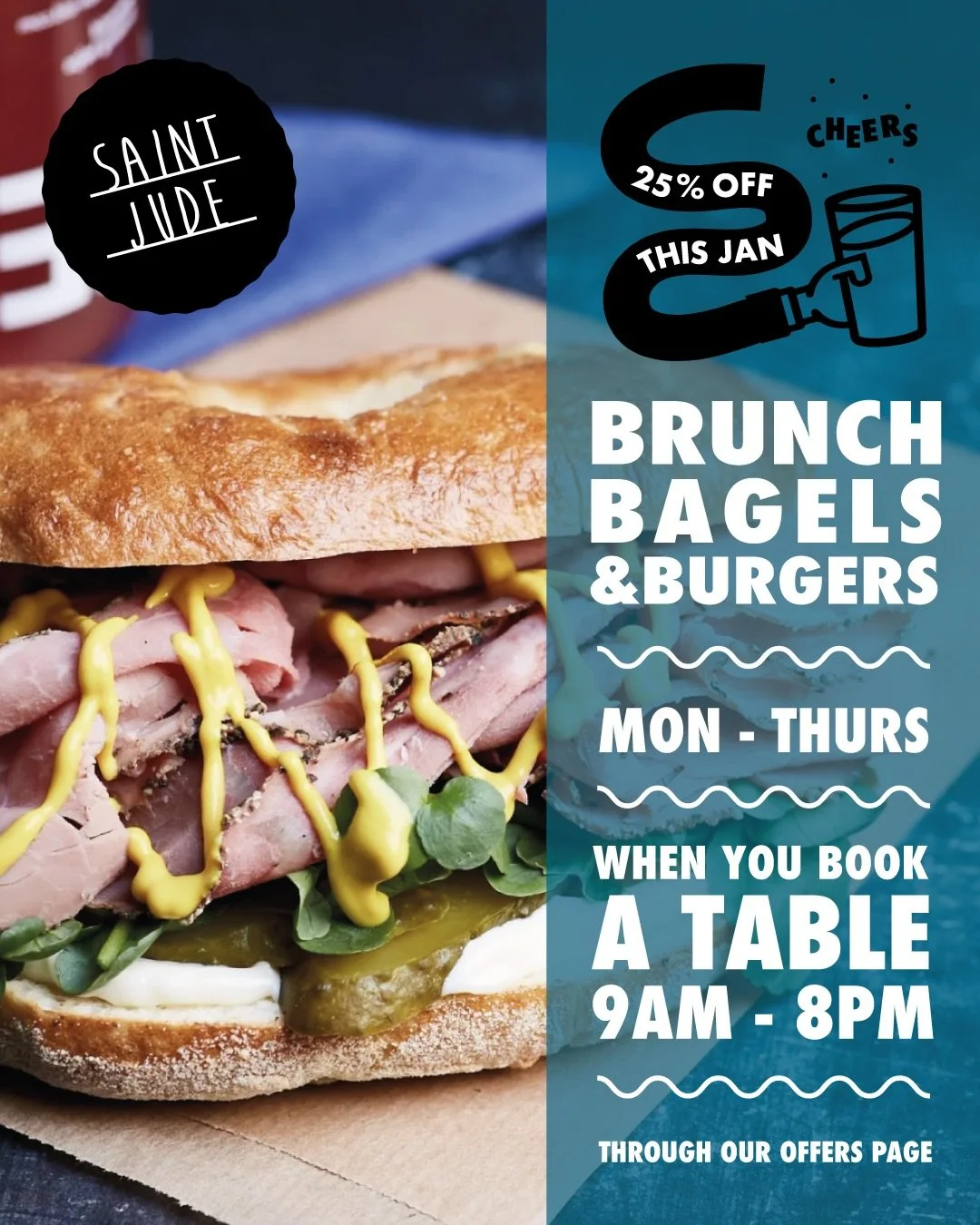 ✨ Our 25% Off Brunch, Bagels &amp; Burgers offer is back to get you through this January!

Book in through our offers page to take advantage of the discount; available Mon - Thurs from the 5th - 29th January

👉 Link in bio or visit www.saintjudeleed